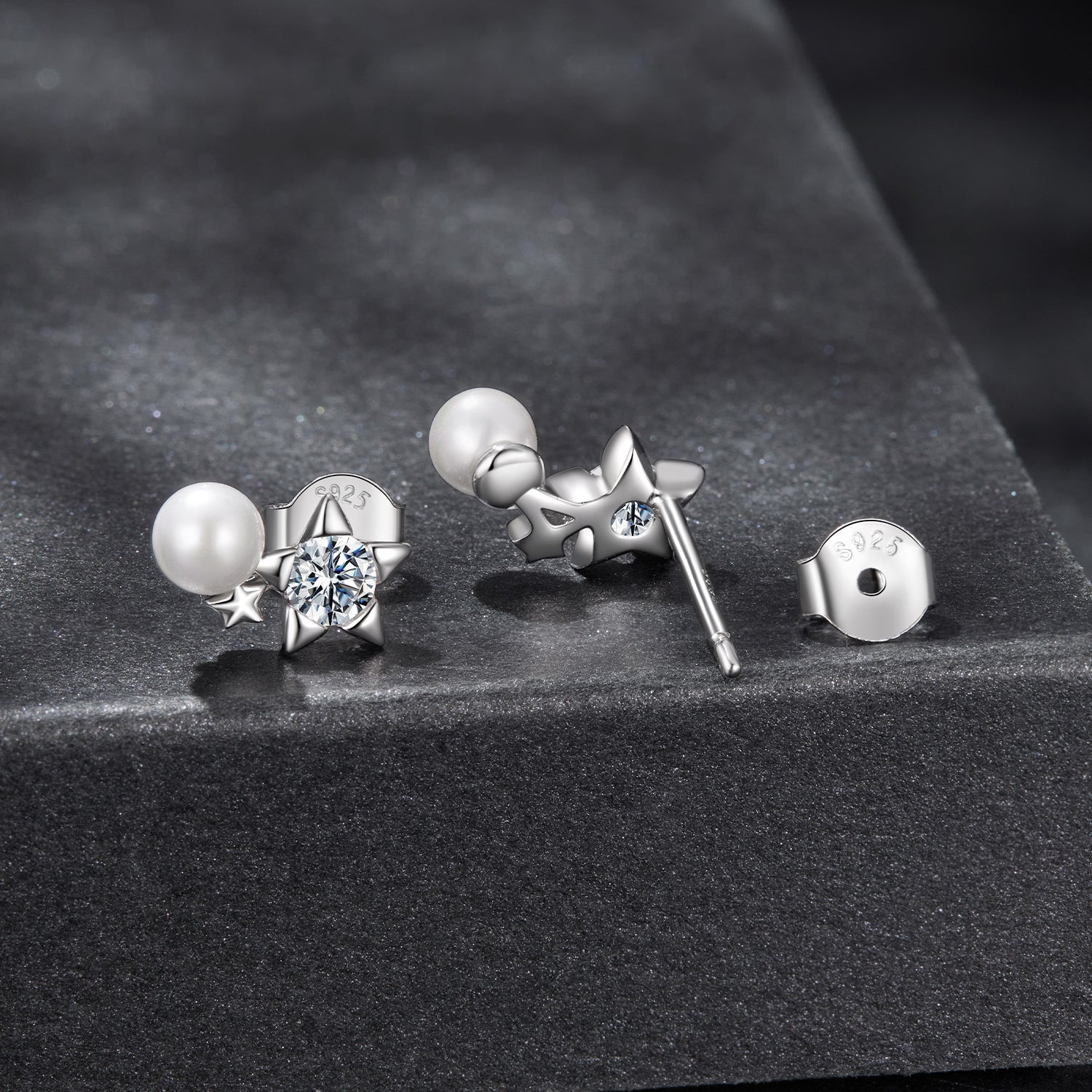 925 Sterling Silver 0.20 Carat Moissanite Earrings with Synthetic Pearl for Women DestGlow