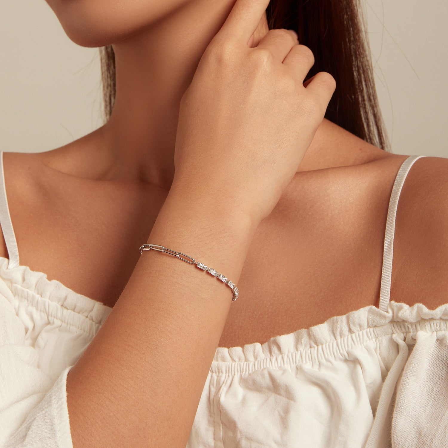 925 Sterling Silver Pavé Setting CZ Bracelet with Platinum Plating, Adjustable 14.5+3cm, for Women DestGlow