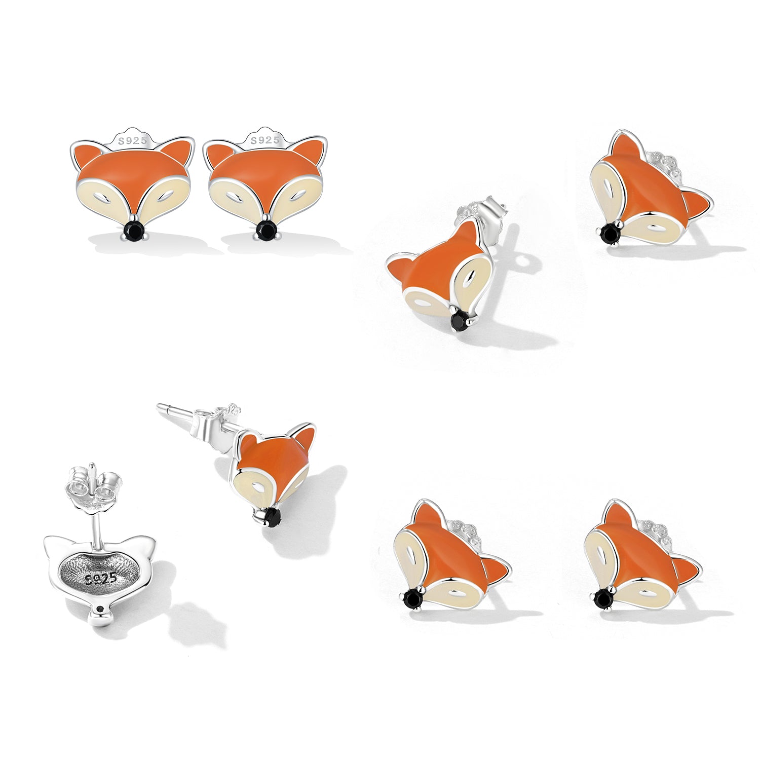 925 Sterling Silver Earrings with Pavé Setting and Enamel Process, Oxidized, 0.7*0.9cm for Women DestGlow