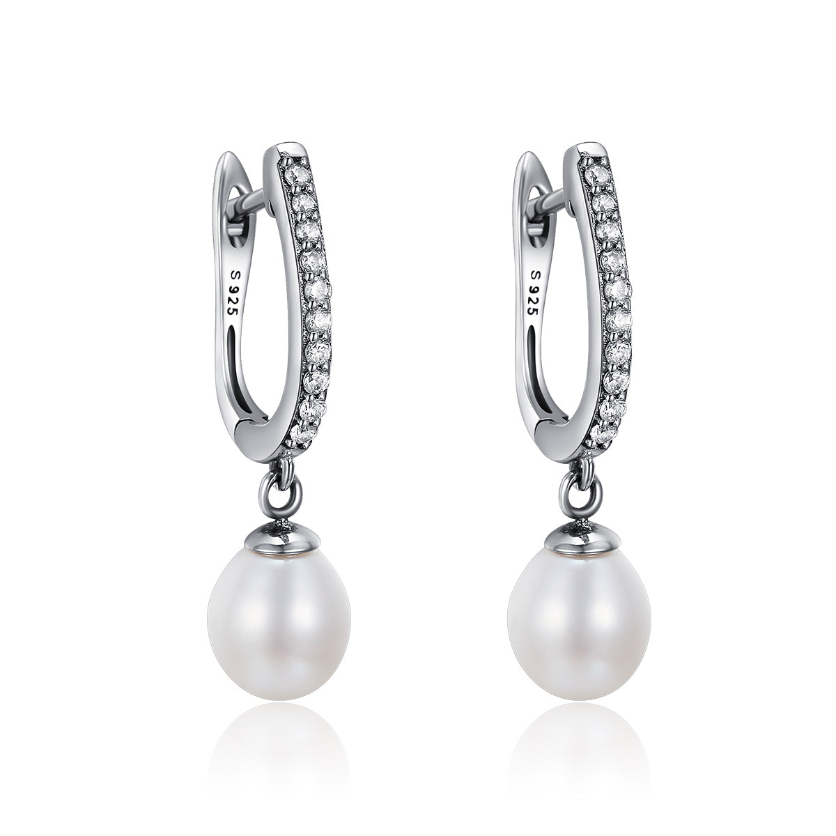925 Sterling Silver Freshwater Pearl Earrings with Pavé Setting CZ for Women DestGlow