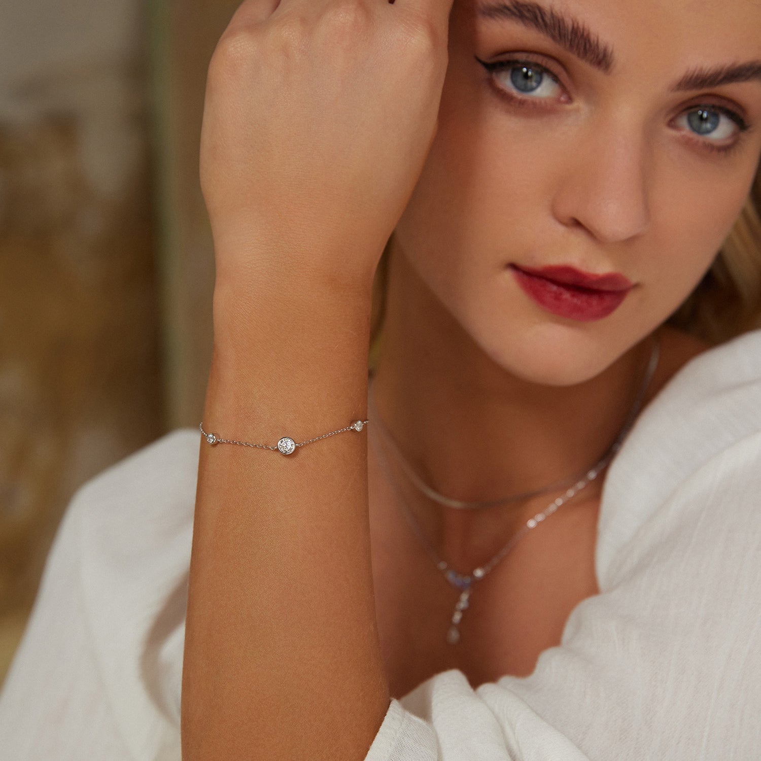 925 Sterling Silver 5mm Moissanite & 3mm Moissanite Bracelet for Women DestGlow