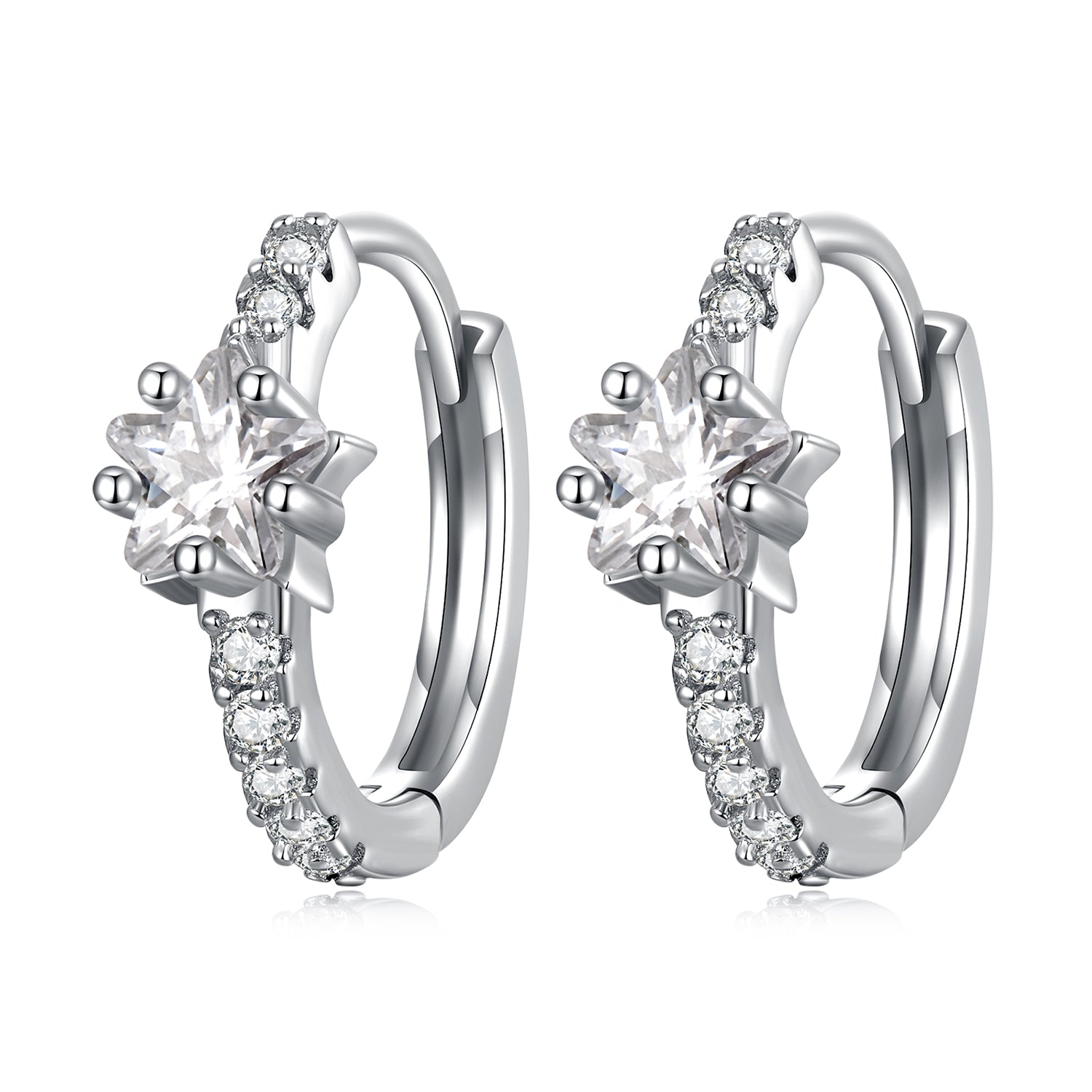 925 Sterling Silver Earrings with Pavé Setting CZ, Platinum Plated, 1.3x0.4cm, for Women DestGlow