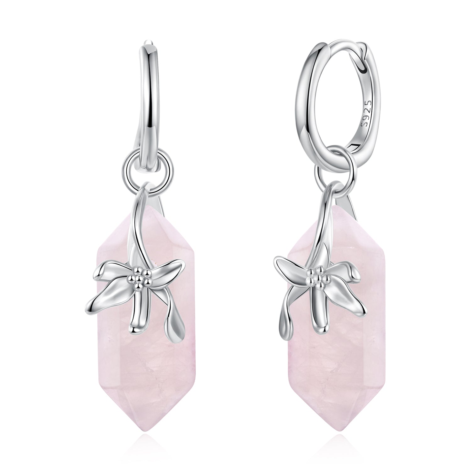 925 Sterling Silver Earrings with Natural Crystal and White Gold Plating DestGlow