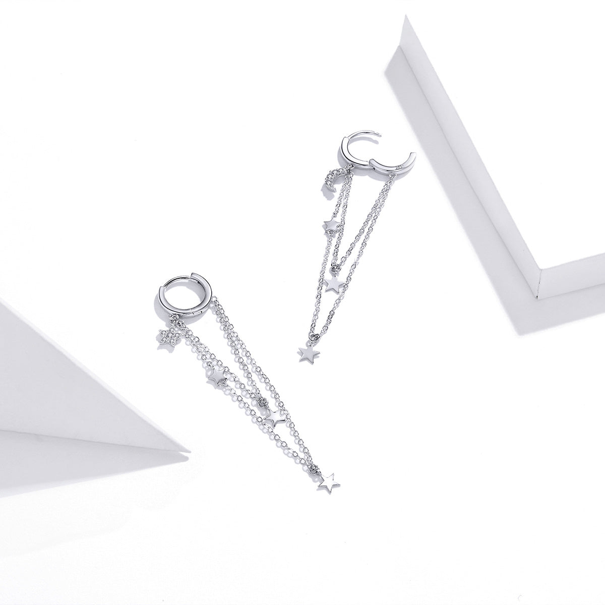 925 Sterling Silver Earrings with Plated Platinum and Pavé Setting CZ, Size 6.5cm DestGlow