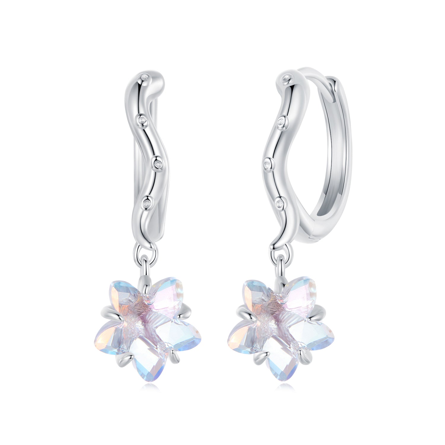 925 Sterling Silver Earrings with Transparent Glass and White Gold Plating for Women DestGlow