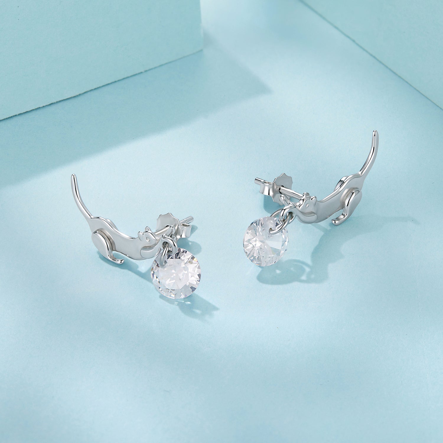 925 Sterling Silver White Gold Plated CZ Earrings 1.6x1.7cm for Women DestGlow