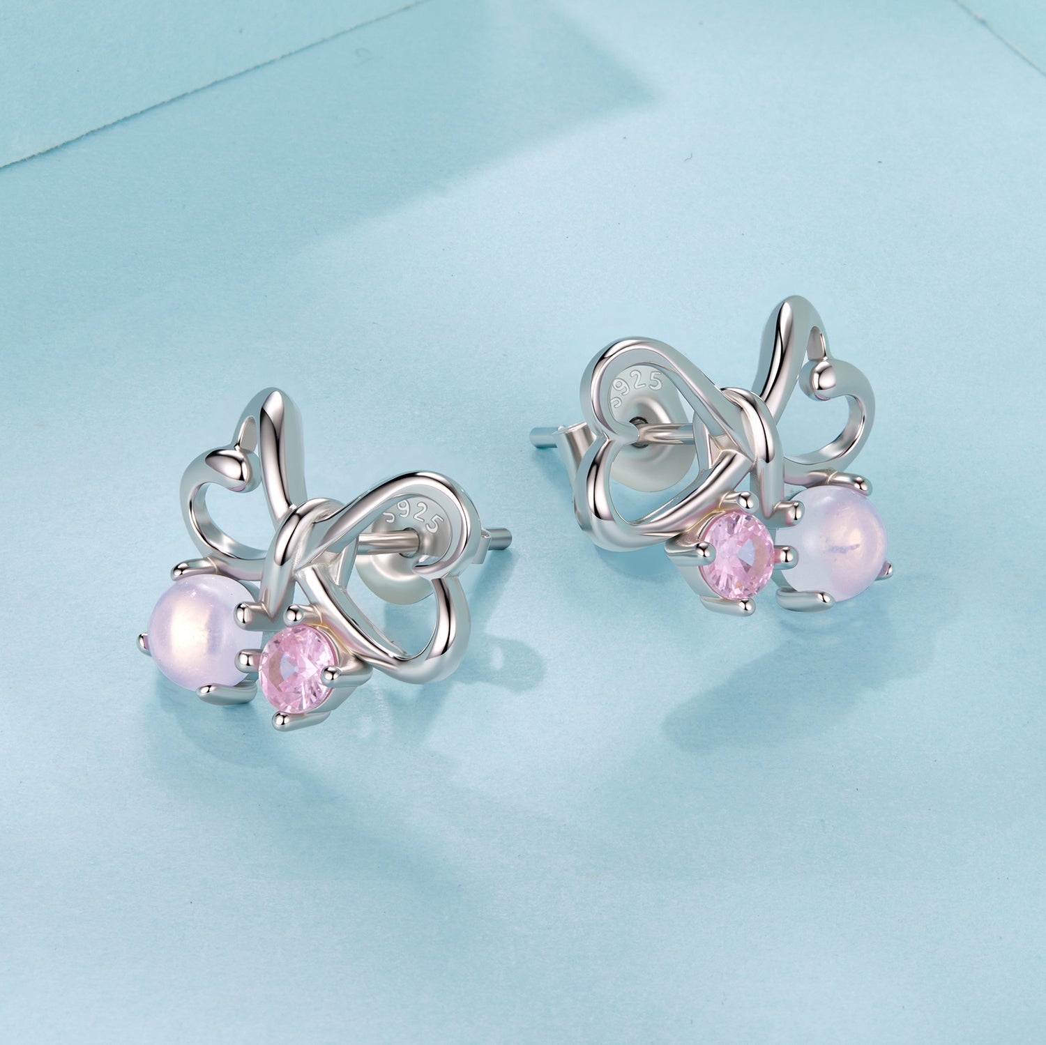 925 Sterling Silver Earrings with Pavé Setting CZ and Transparent Glass for Women DestGlow