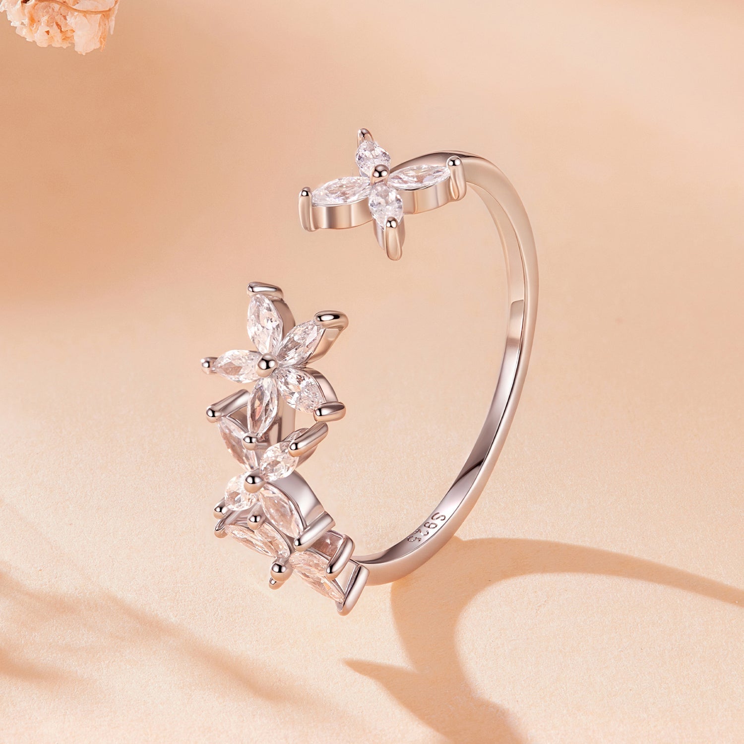 925 Sterling Silver White Gold Plated Pavé Setting CZ Flower Ring for Women DestGlow