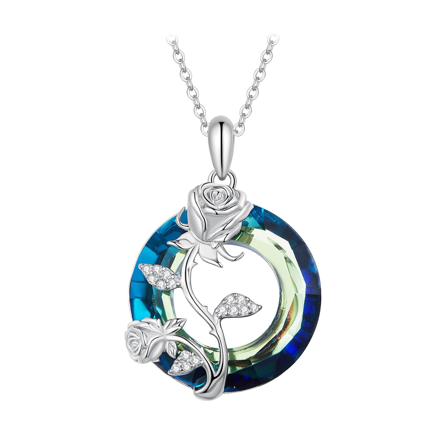 925 Sterling Silver Necklace with Pavé Setting CZ and Transparent Glass, 450mm for Women DestGlow