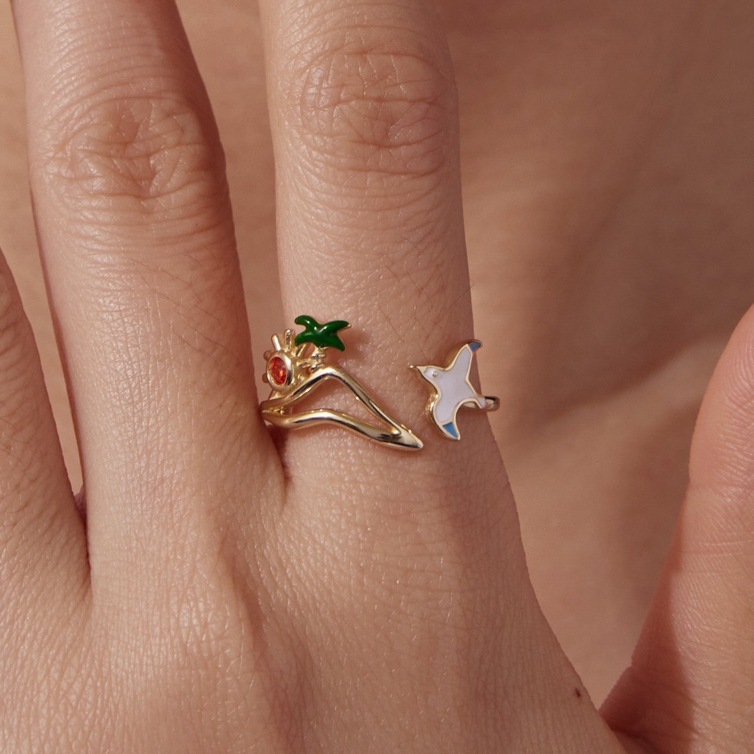 925 Sterling Silver Enamel Pavé Setting CZ Gold Plated Ring for Women DestGlow