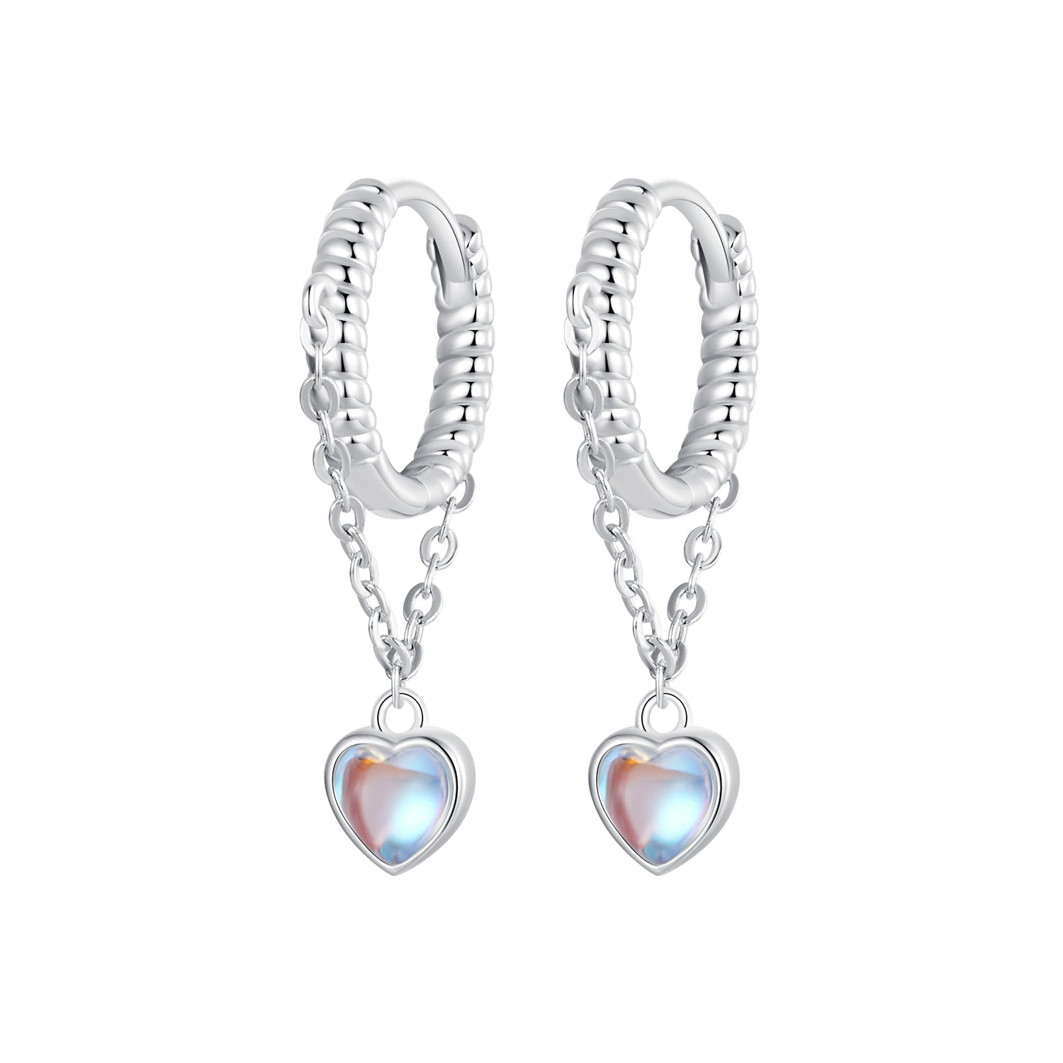 925 Sterling Silver White Gold Plated Moonstone Earrings 23x5mm for Women DestGlow