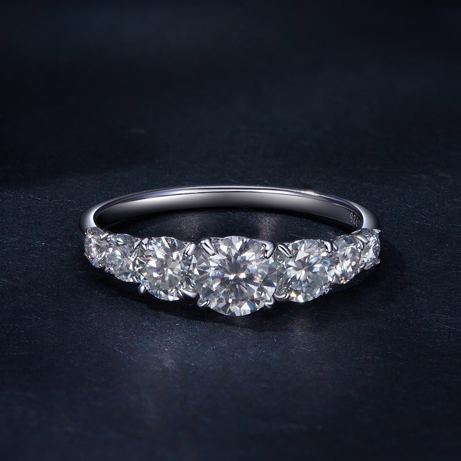 925 Sterling Silver Moissanite Engagement Ring with 5mm, 4mm, 3mm, 2.5mm Stones for Women DestGlow