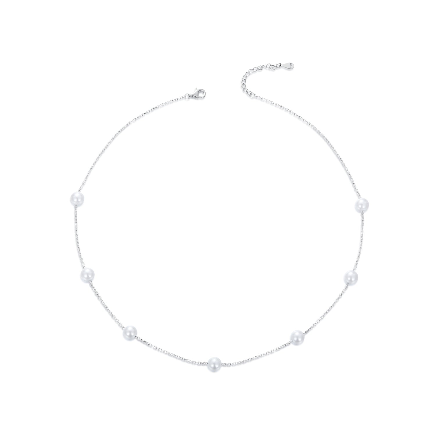 925 Sterling Silver White Gold Plated Necklace with Shell Pearl 400+50mm DestGlow