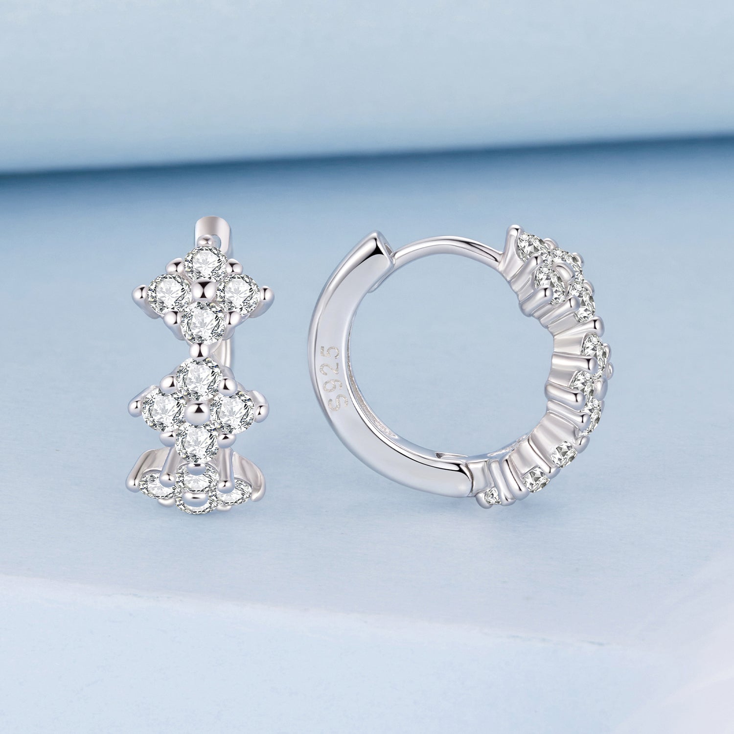 925 Sterling Silver Earrings with Pavé Setting CZ - 1.2*0.65cm, White Gold Plated for Women DestGlow