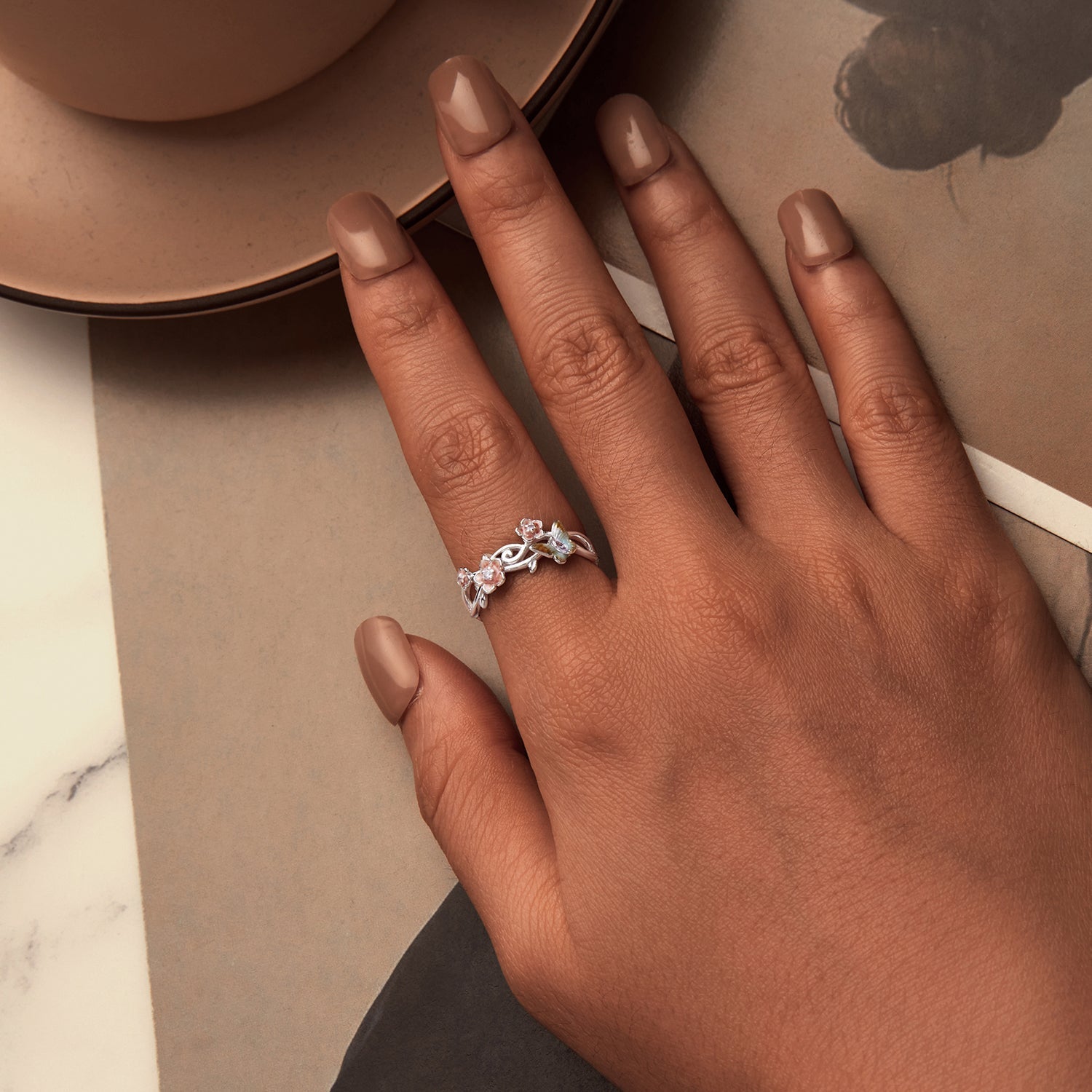925 Sterling Silver Enamel Pavé Setting Ring for Women DestGlow