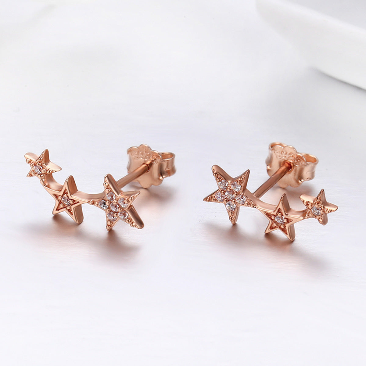 925 Sterling Silver Plated Rose Gold Pavé Setting CZ Earrings for Women DestGlow