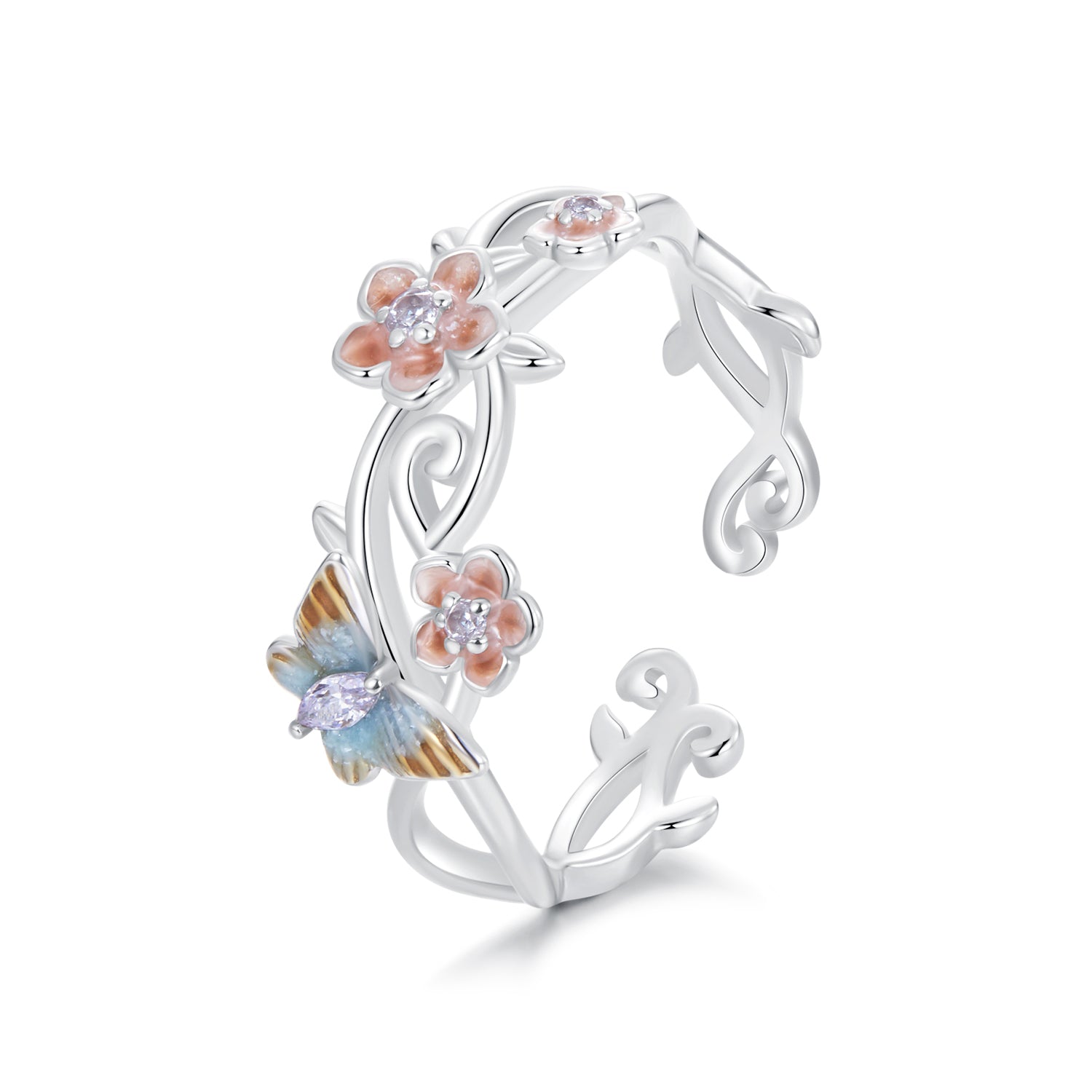 925 Sterling Silver Enamel Pavé Setting Ring for Women DestGlow