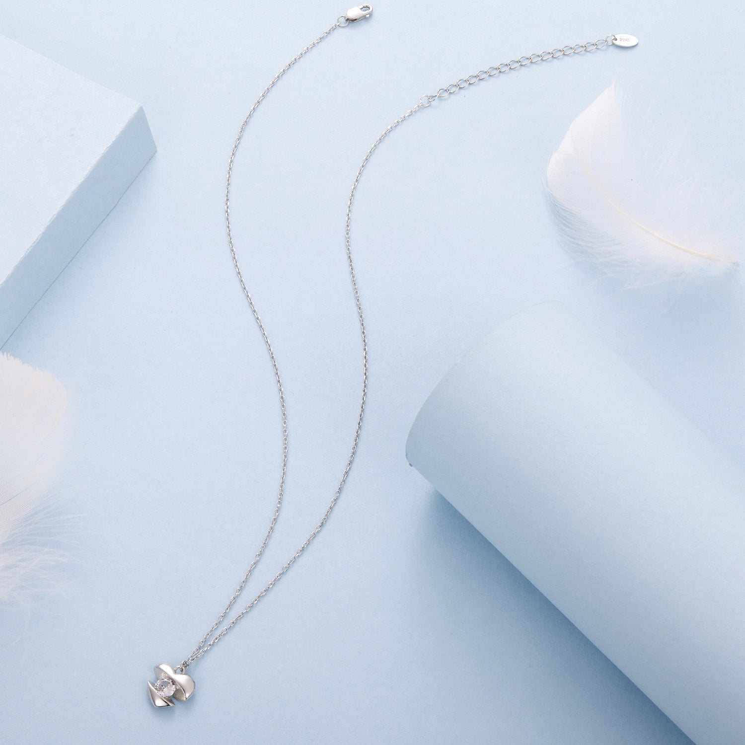925 Sterling Silver White Gold Plated 40cm+5cm Length CZ Necklace for Women DestGlow