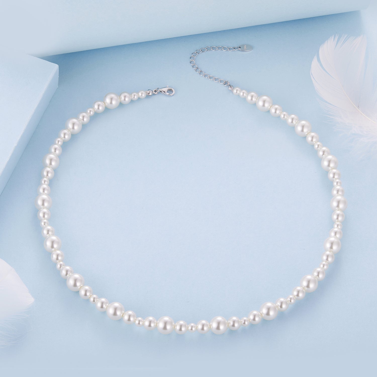 925 Sterling Silver White Gold Plated Necklace with Synthetic Pearls for Women DestGlow