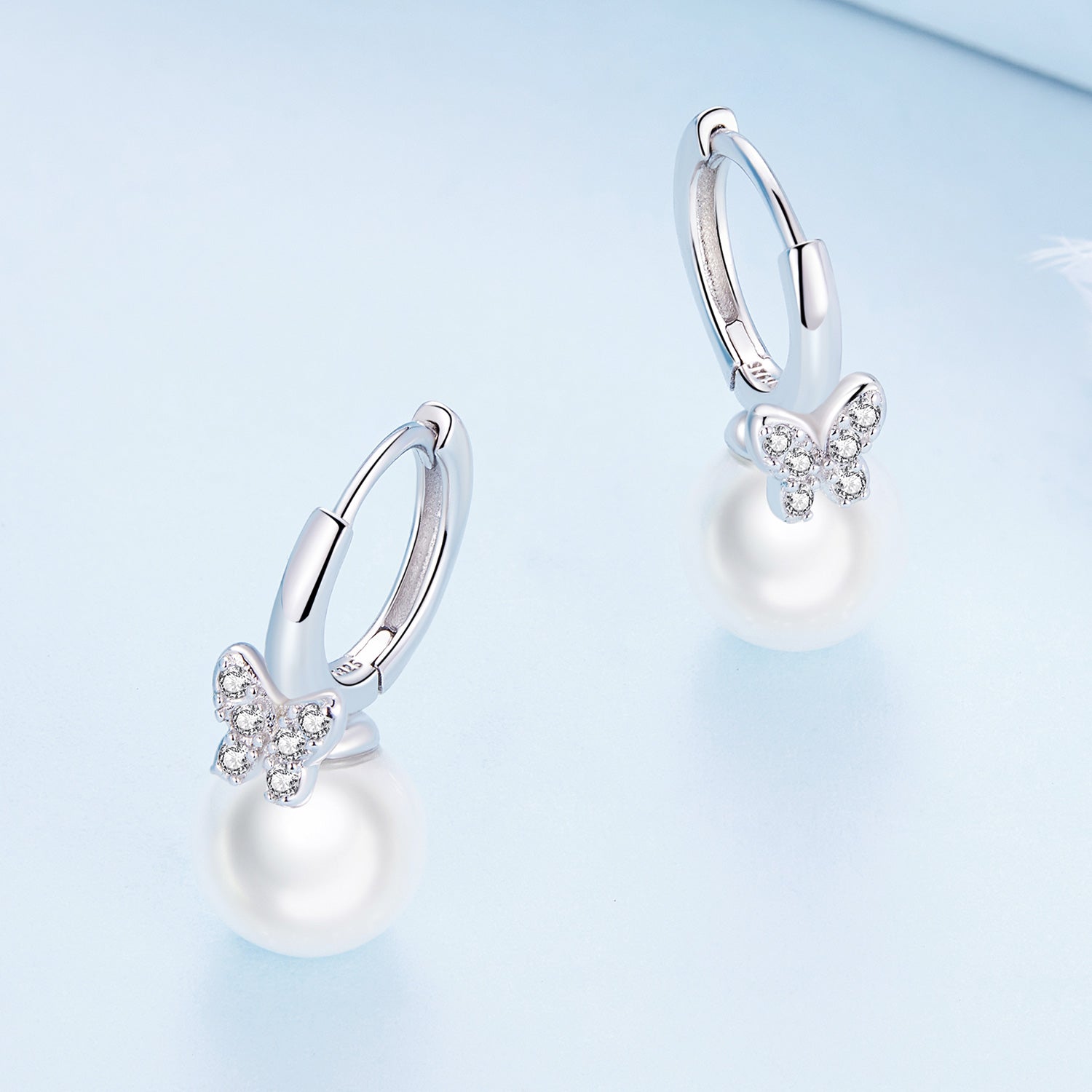 925 Sterling Silver Earrings with Plated Platinum and Shell Pearl for Women DestGlow