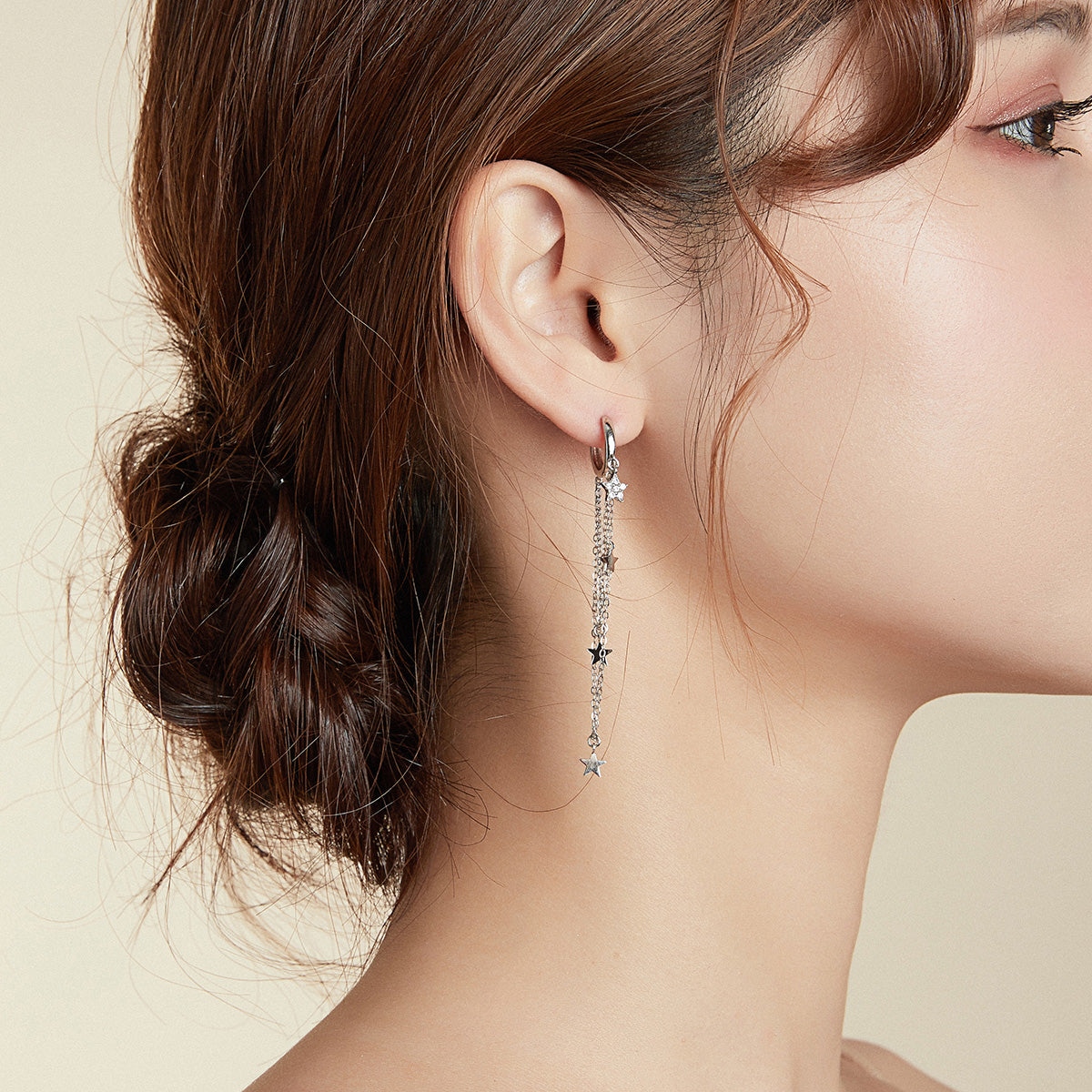 925 Sterling Silver Earrings with Plated Platinum and Pavé Setting CZ, Size 6.5cm DestGlow