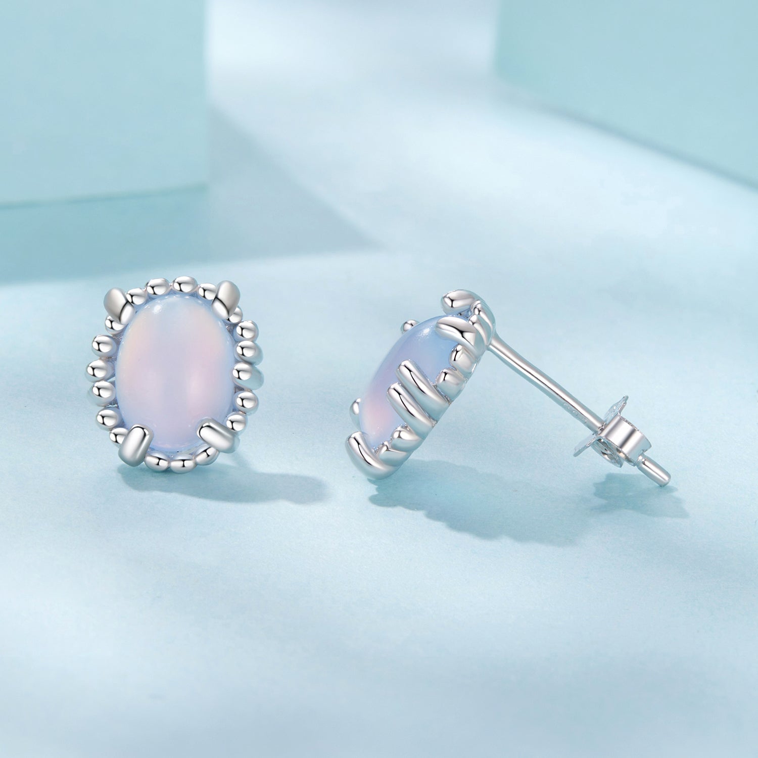 925 Sterling Silver Earrings for Women with Transparent Glass, 1.0*0.9cm DestGlow
