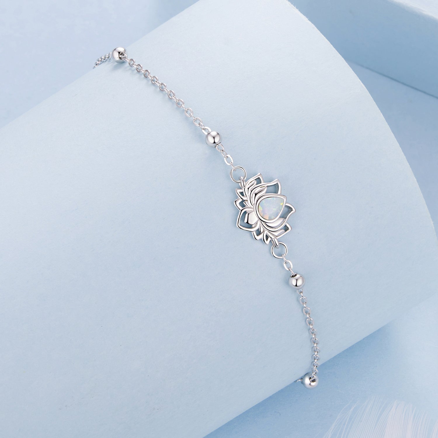 925 Sterling Silver White Gold Plated Bracelet with Synthetic Opal - Length 15+6cm for Women DestGlow