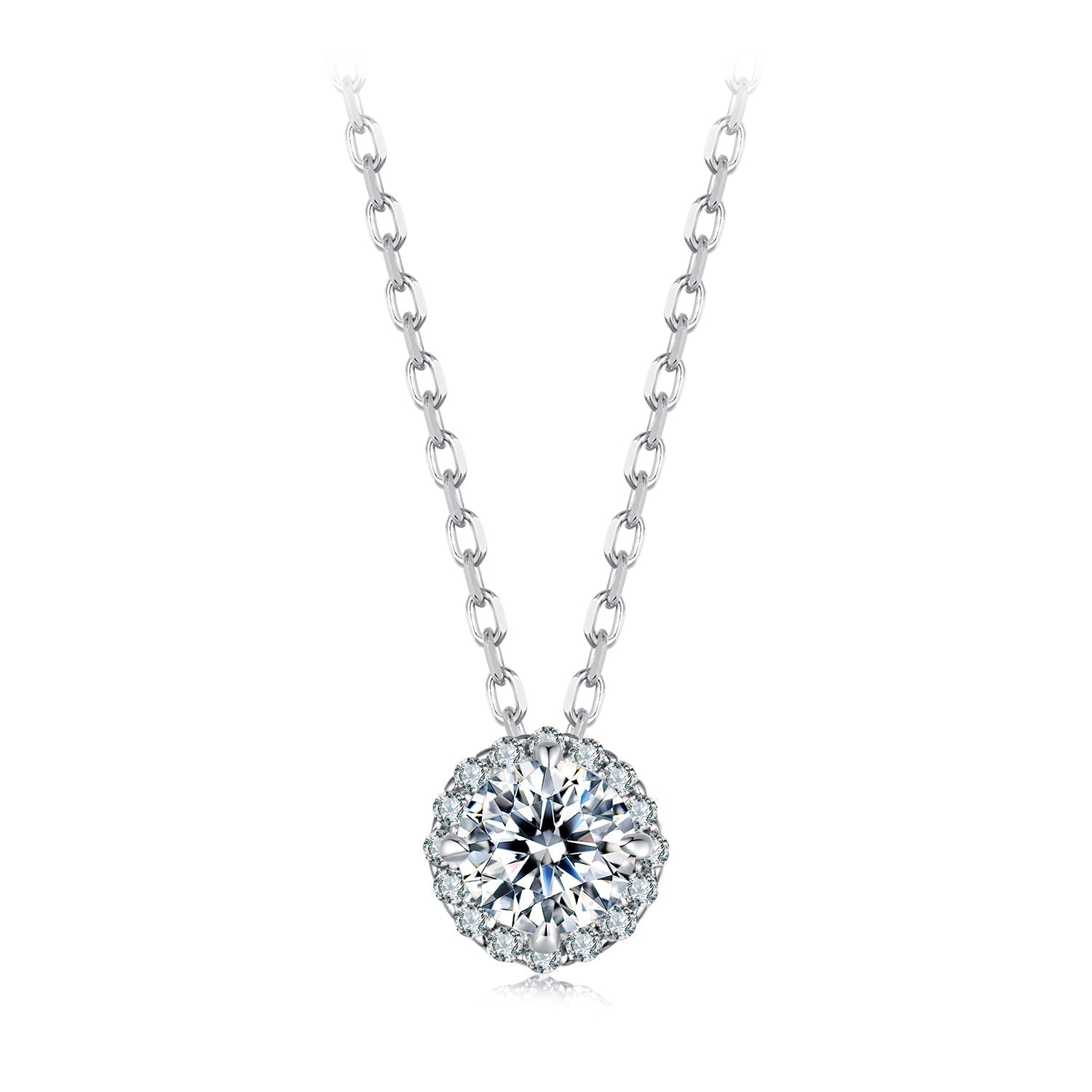 925 Sterling Silver Moissanite Necklace 40+5cm with Pavé Setting for Women DestGlow