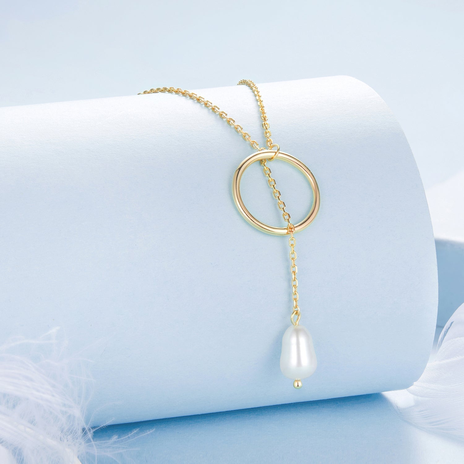 925 Sterling Silver Necklace with Gold Plated Freshwater Pearl - 60cm Length DestGlow