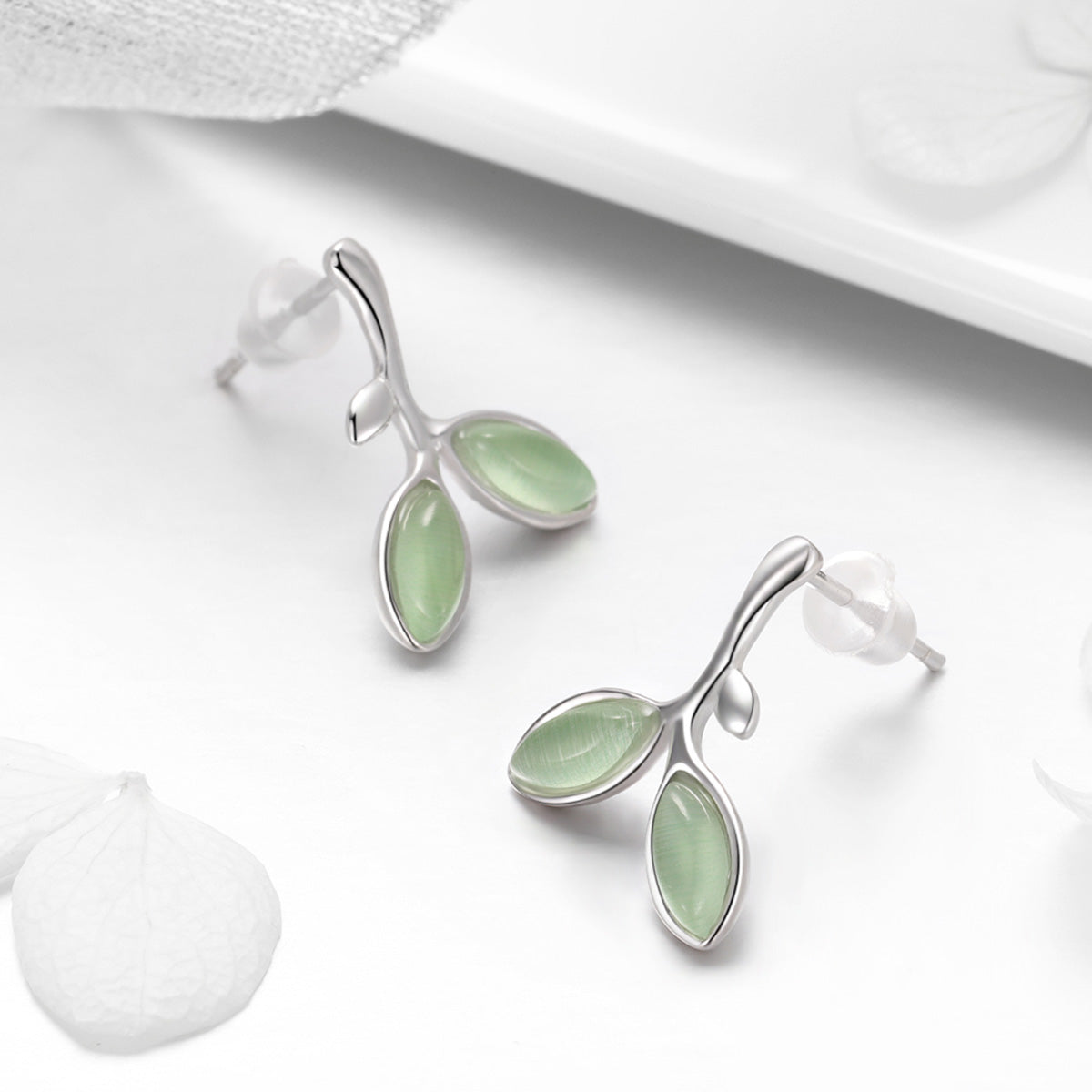 925 Sterling Silver Earrings with Synthetic Opal 1.5*1.3cm DestGlow