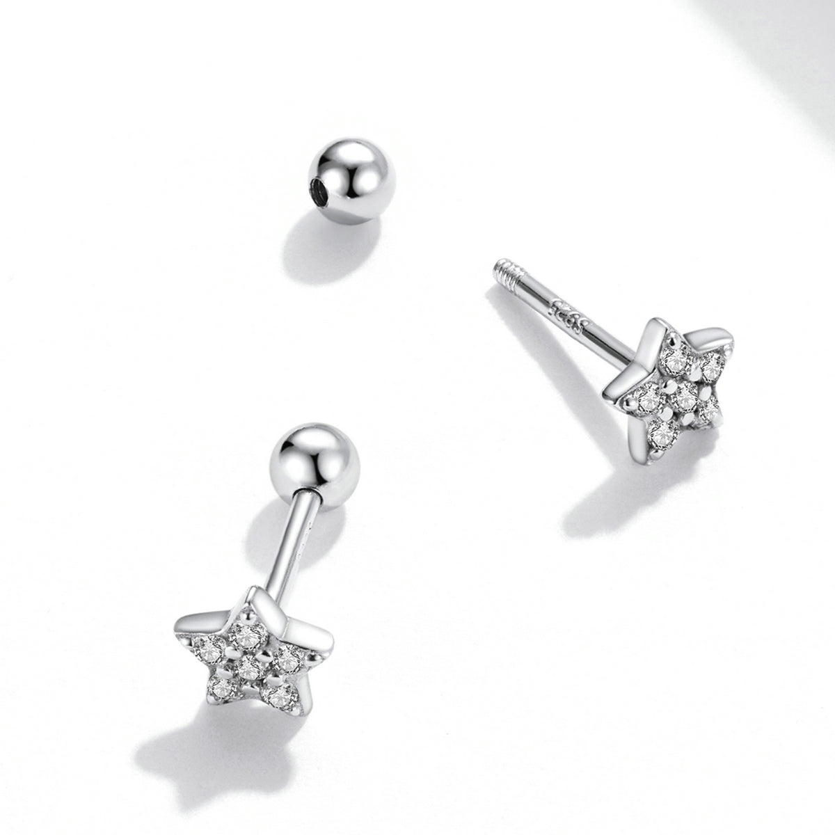 925 Sterling Silver Earrings with Pavé Setting CZ and Platinum Plating - 0.5cm for Women DestGlow