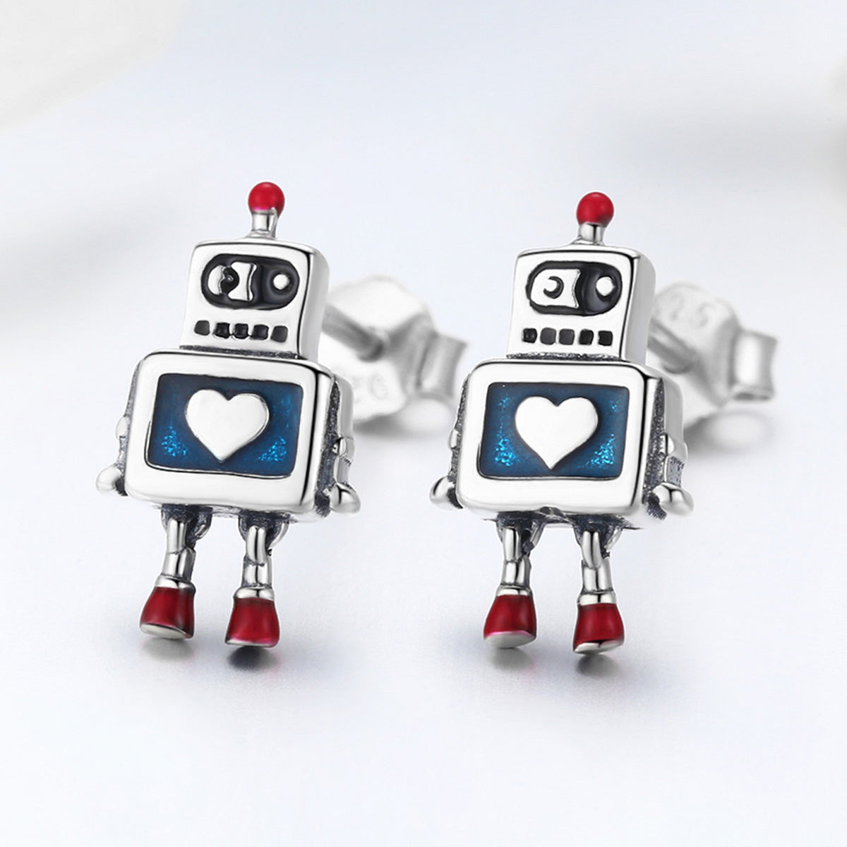 925 Sterling Silver 1.3cm Oxidized Enamel Earrings for Women DestGlow
