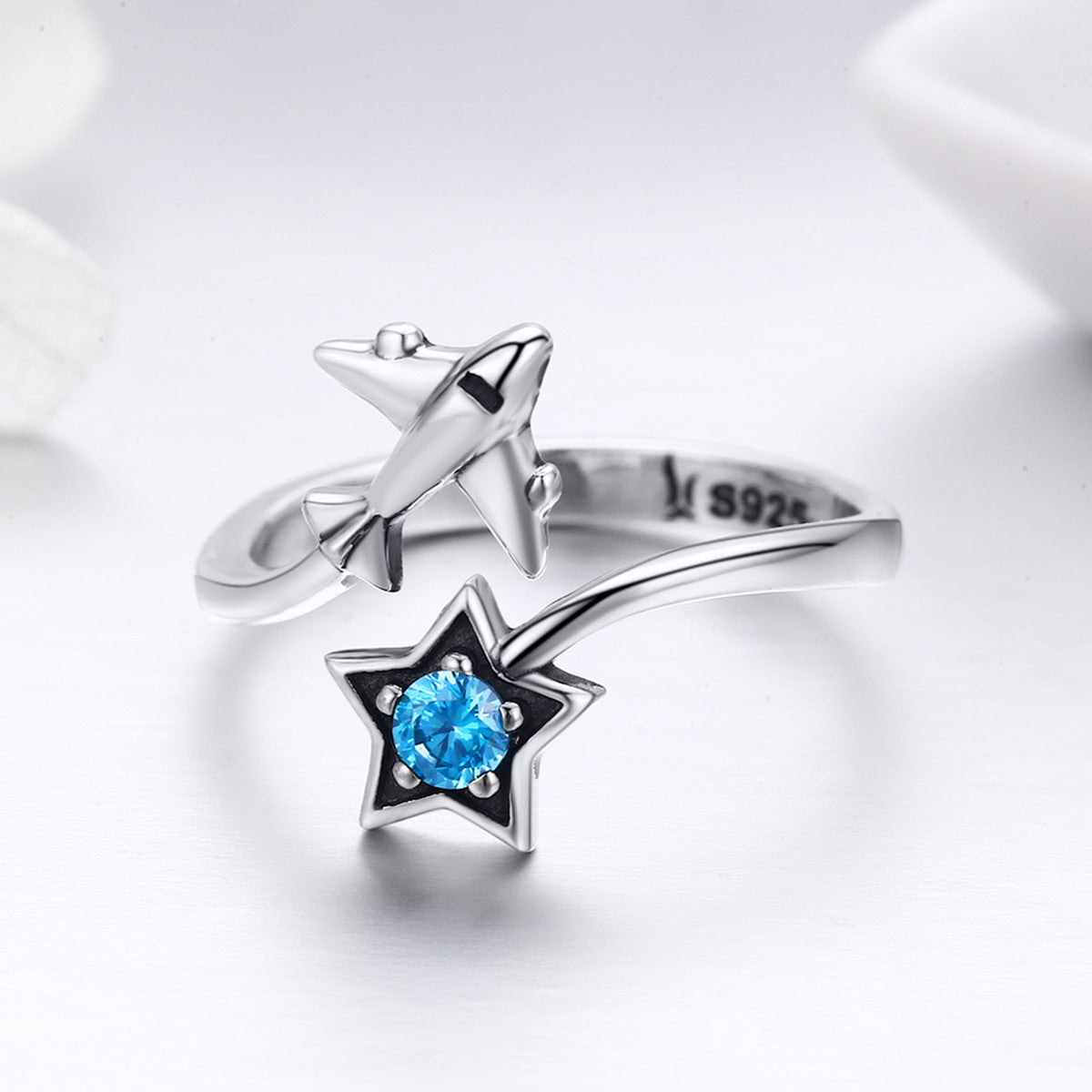 S925 Sterling Silver Star and Airplane Ring Set for Women DestGlow