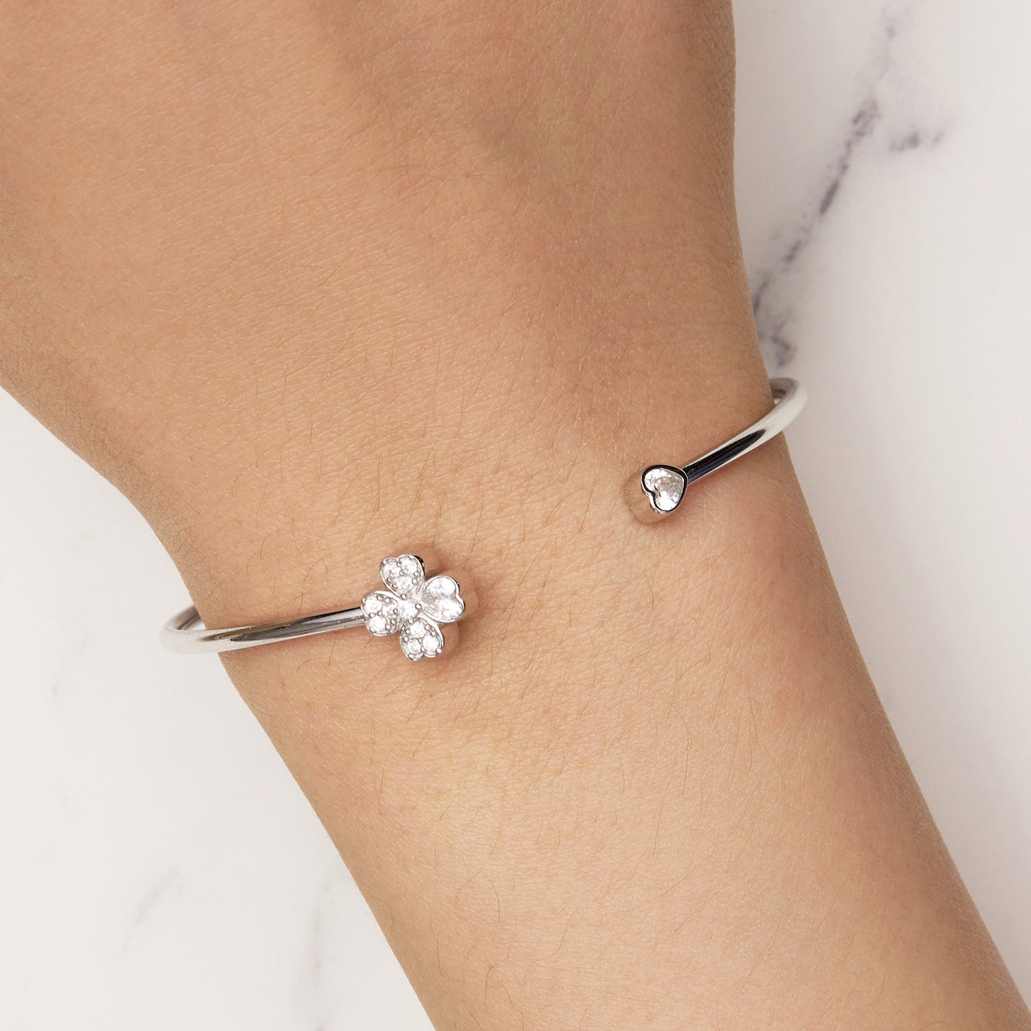 925 Sterling Silver Bracelet with Pavé Setting CZ, Inner Diameter 550mm, 2.0mm Wide, Unisex DestGlow