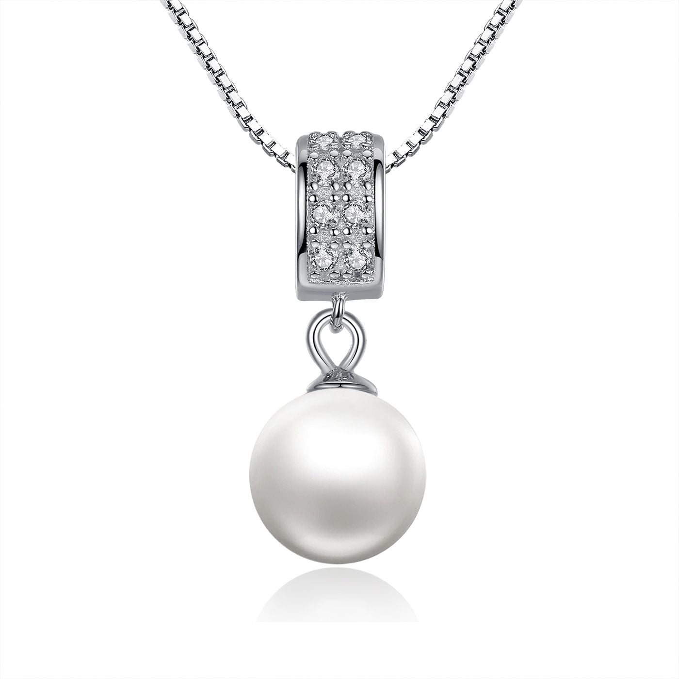 925 Sterling Silver Necklace with Quality Shell Pearl and Pavé Setting CZ DestGlow