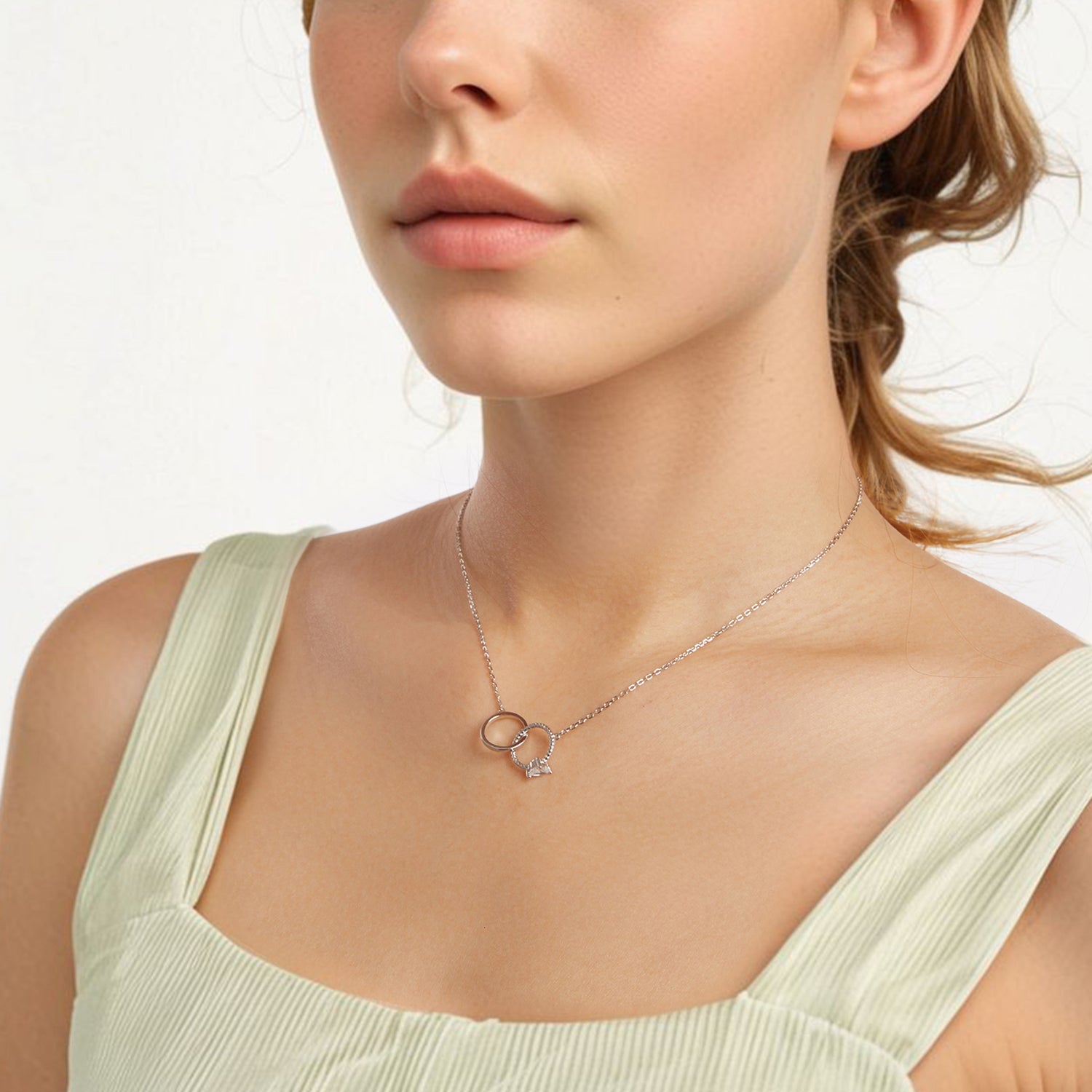 925 Sterling Silver White Gold Plated 40+5cm Necklace with Pavé CZ for Women DestGlow