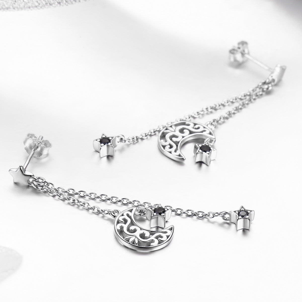 925 Sterling Silver Earrings with Plated Platinum and CZ - 4.4 x 1.0 cm for Women DestGlow