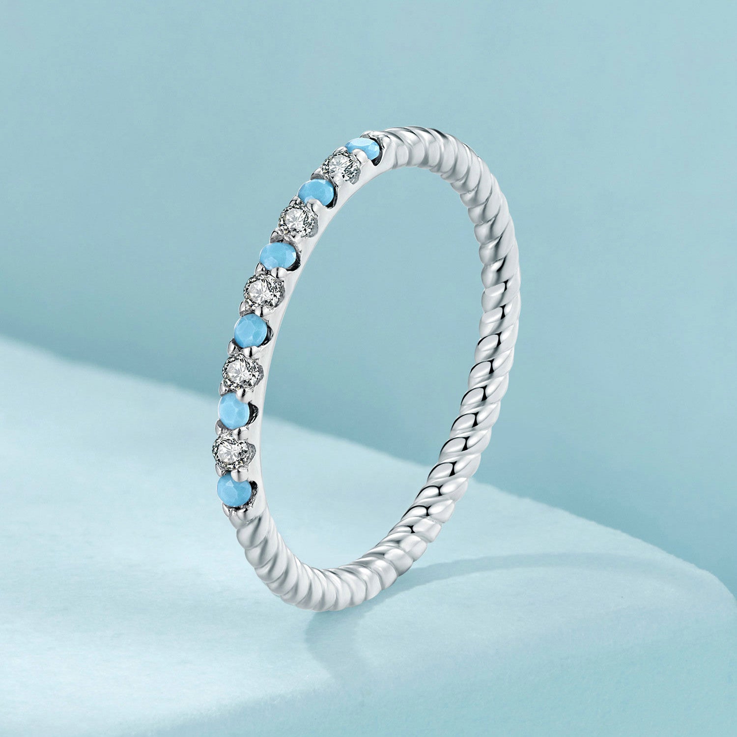 925 Sterling Silver White Gold Plated Turquoise Ring Size 6.0 for Women DestGlow