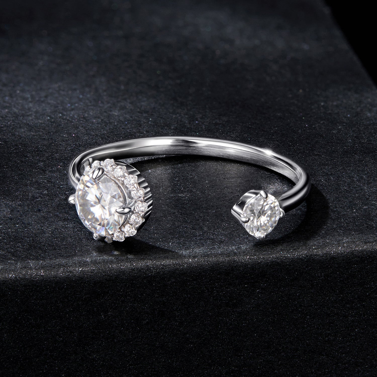 925 Sterling Silver Moissanite 0.5ct & 0.2ct Ring in Size E for Women DestGlow