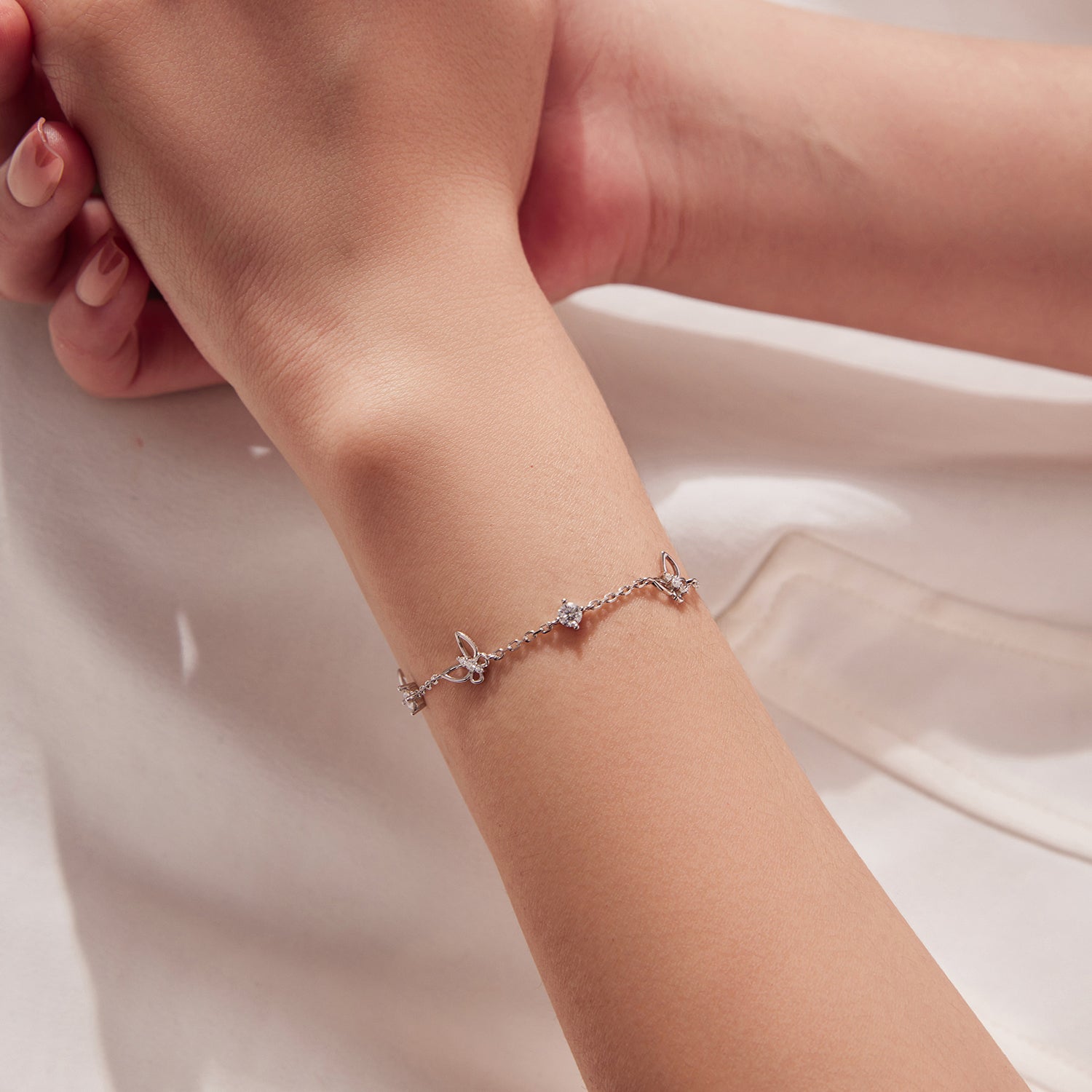 925 Sterling Silver White Gold Plated Bracelet with Moissanite, 15+6cm, for Women DestGlow