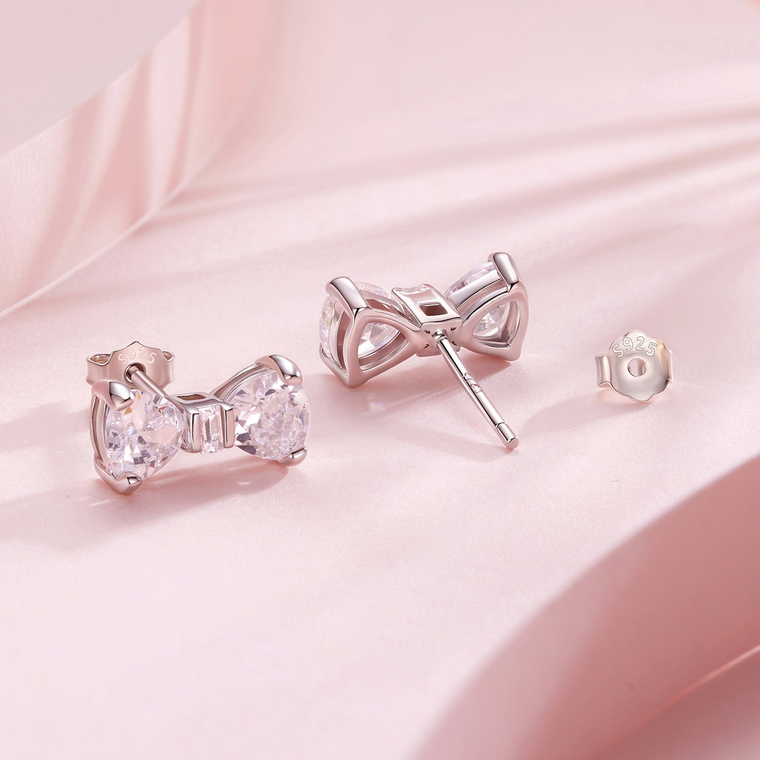 925 Sterling Silver Earrings with Pavé Setting CZ and White Gold Plating DestGlow