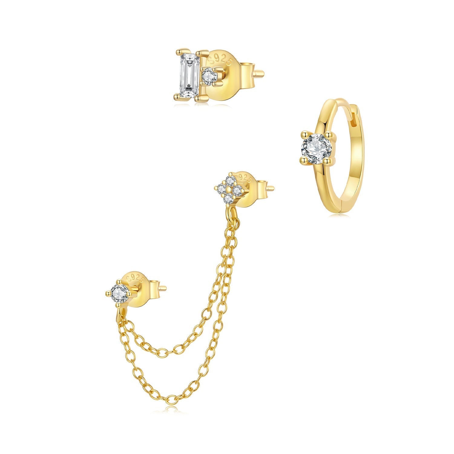 925 Sterling Silver Mini Stud Earrings with Gold Plating and CZ DestGlow
