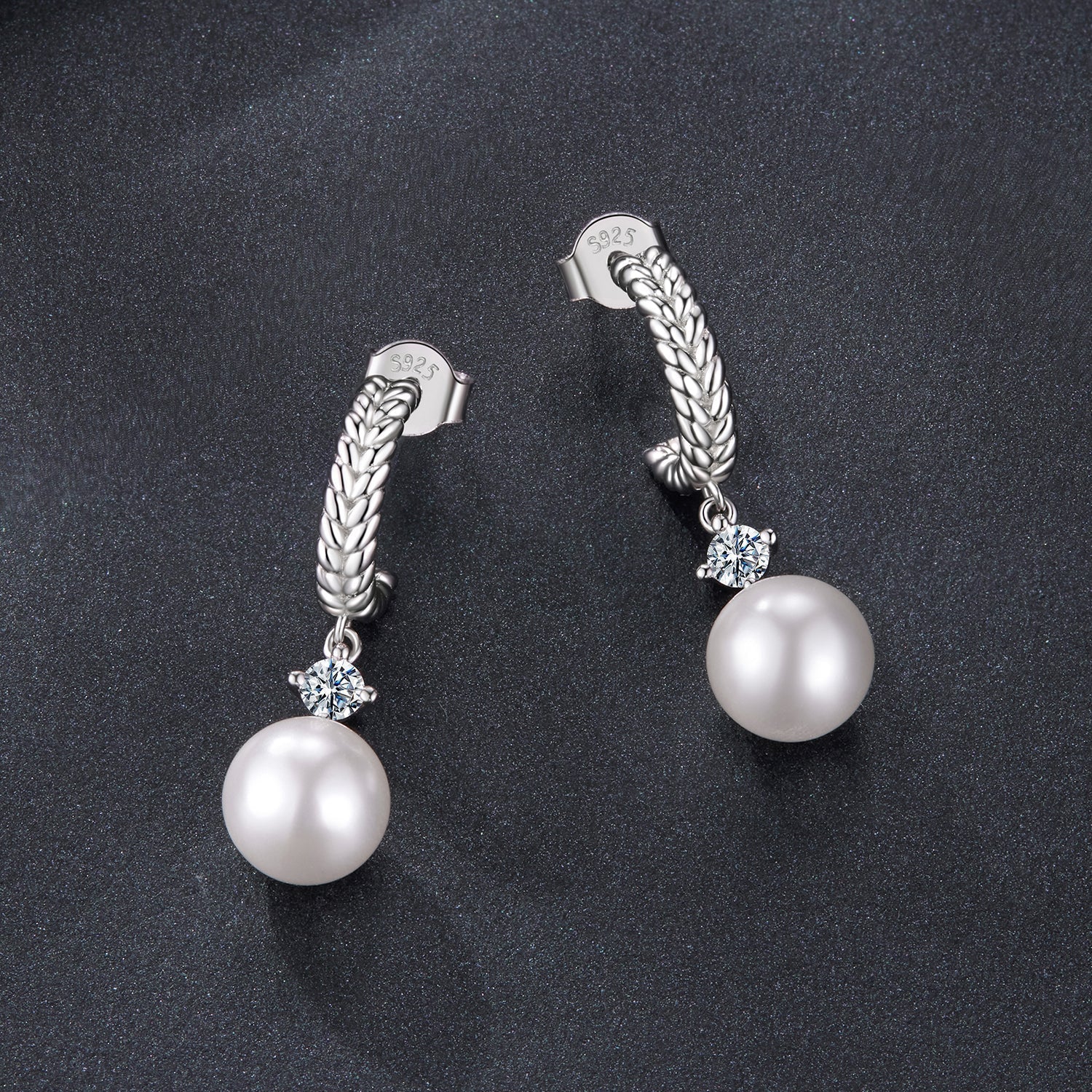 925 Sterling Silver Moissanite and Synthetic Pearl Earrings for Women DestGlow