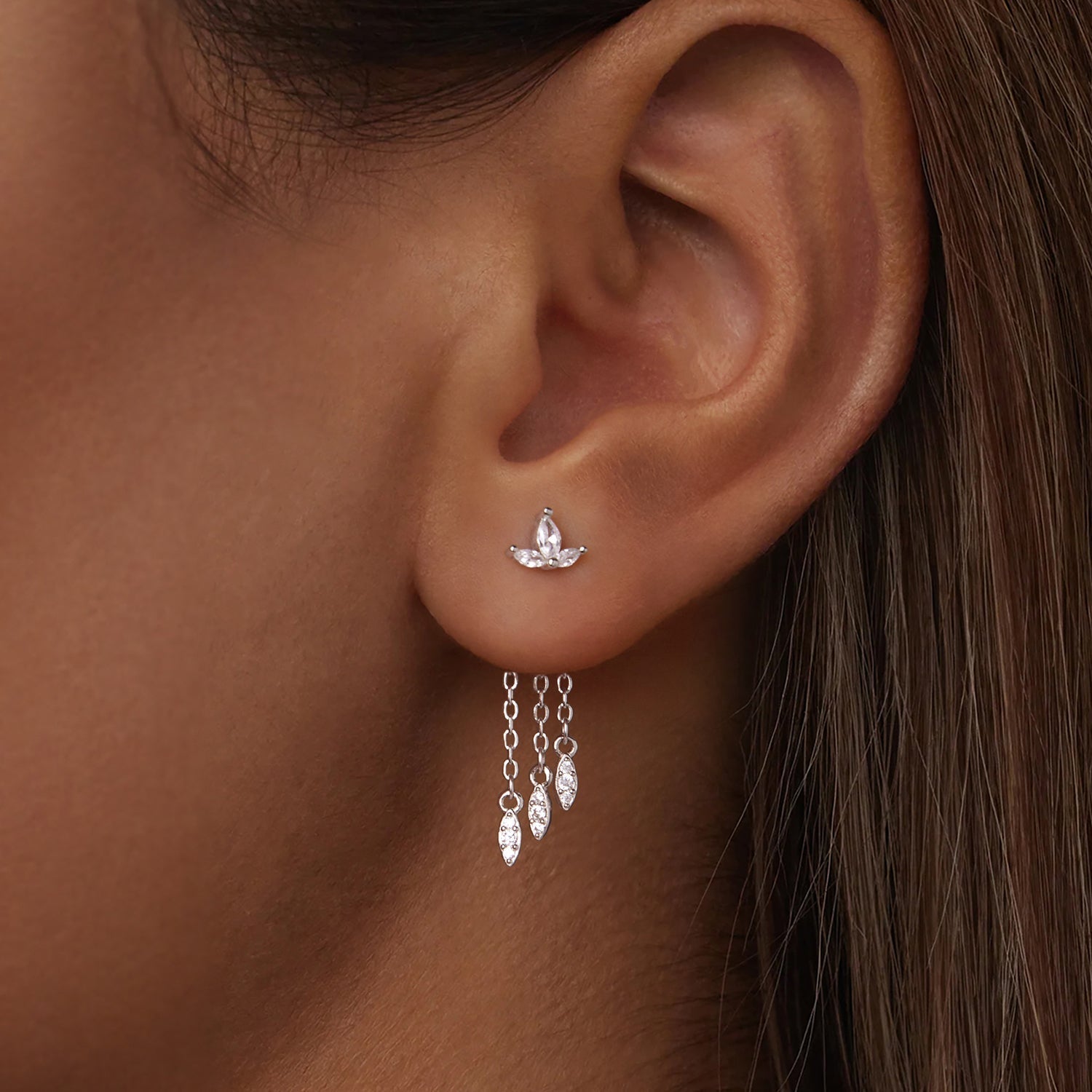 925 Sterling Silver Earrings with White Gold Plating and CZ DestGlow