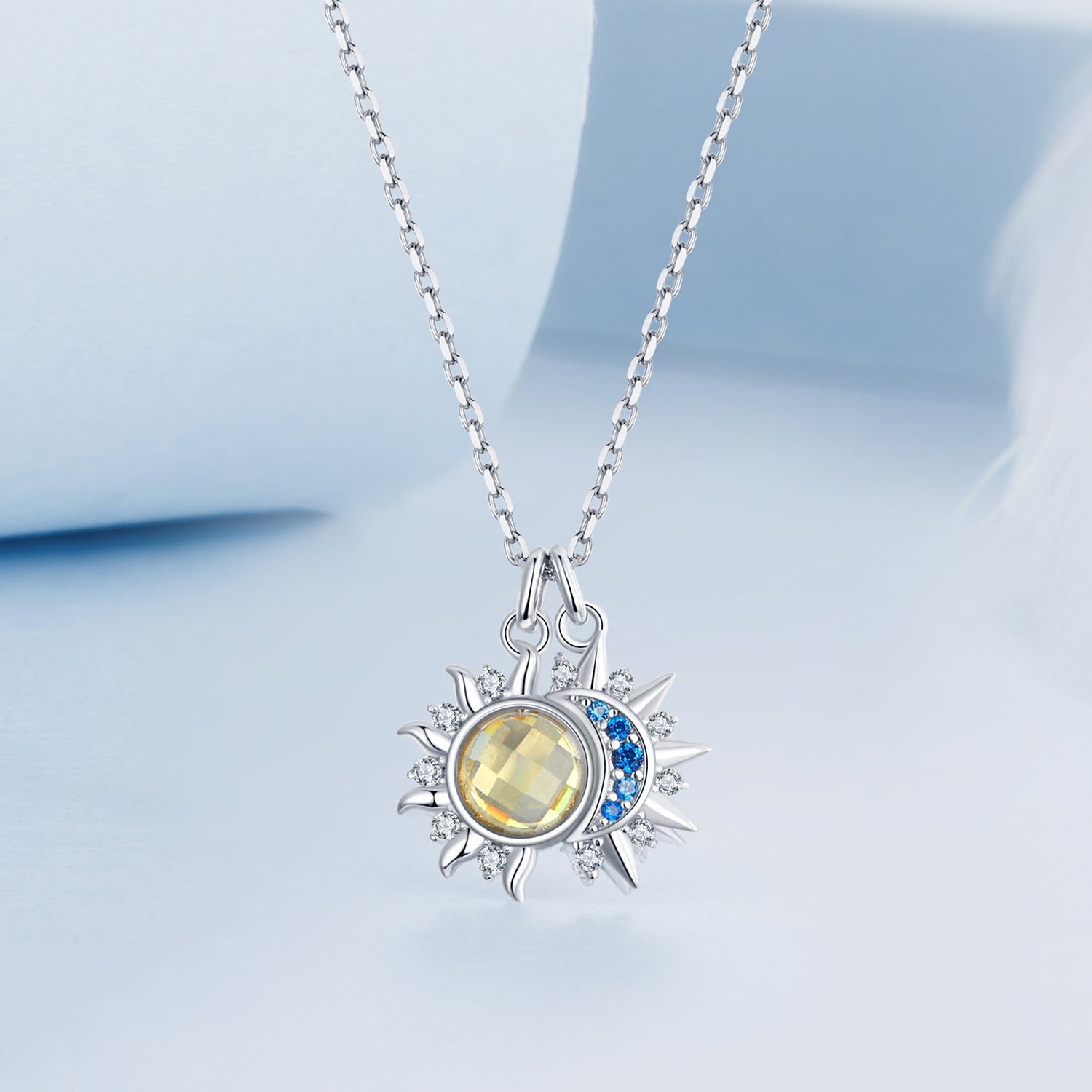 925 Sterling Silver Necklace with Transparent Glass and Pavé Setting CZ - Length 450mm DestGlow