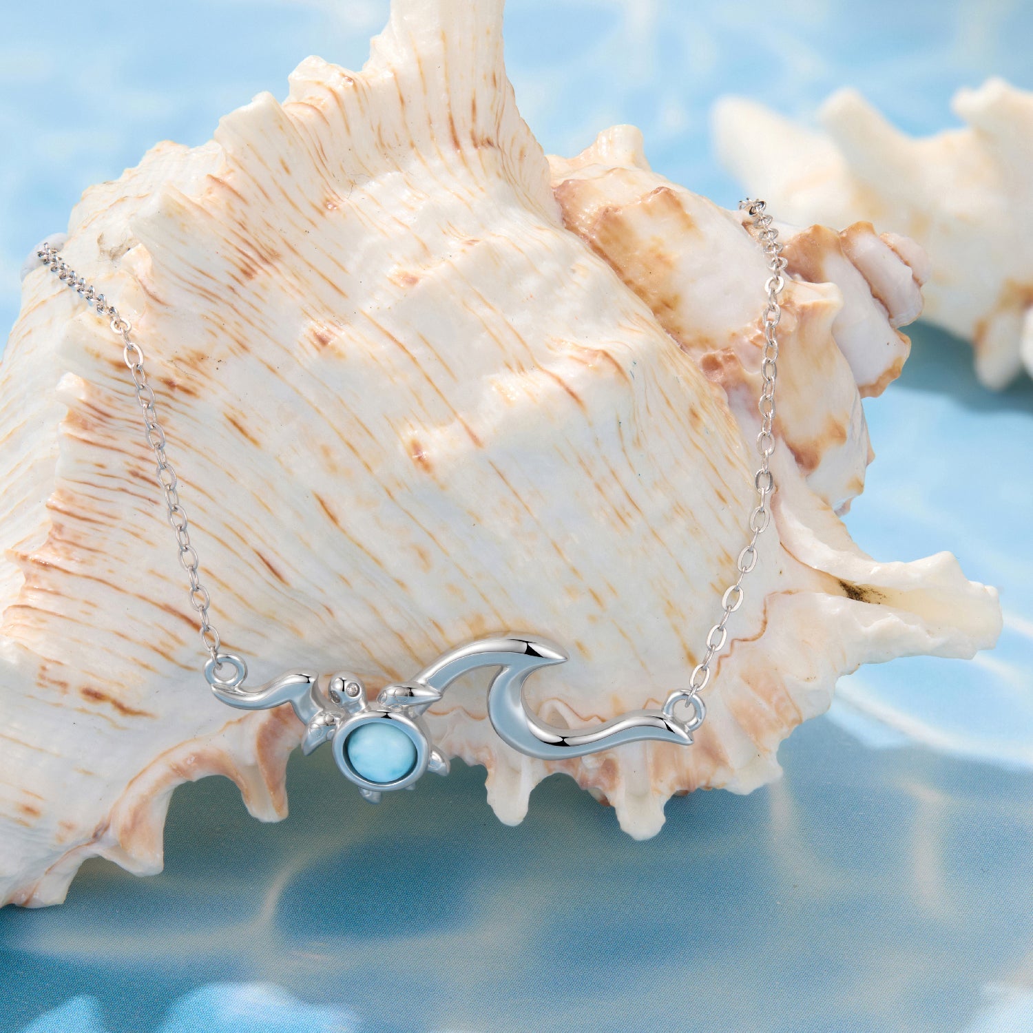 925 Sterling Silver Necklace with Sea Stone and Pavé CZ, 40+5cm, Plated White Gold for Women DestGlow