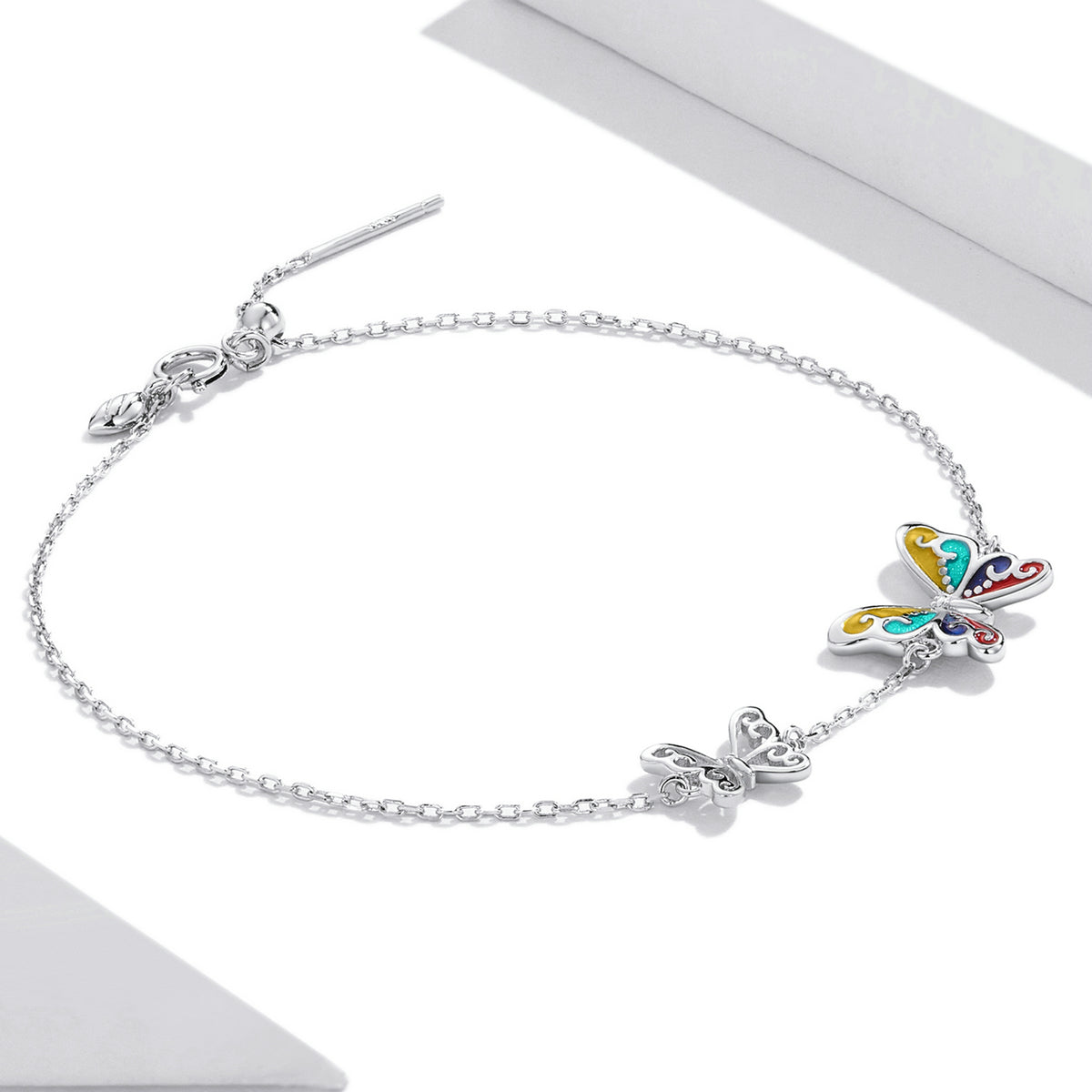 925 Sterling Silver Adjustable Butterfly Enamel Bracelet for Women DestGlow
