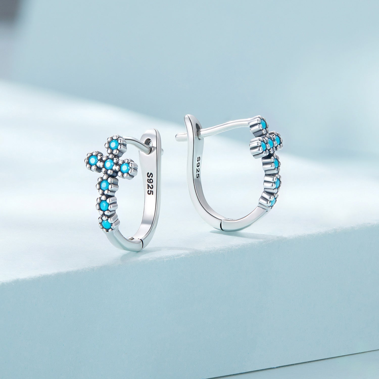 925 Sterling Silver Turquoise Earrings 1.5x0.7cm Oxidized Silver for Women DestGlow
