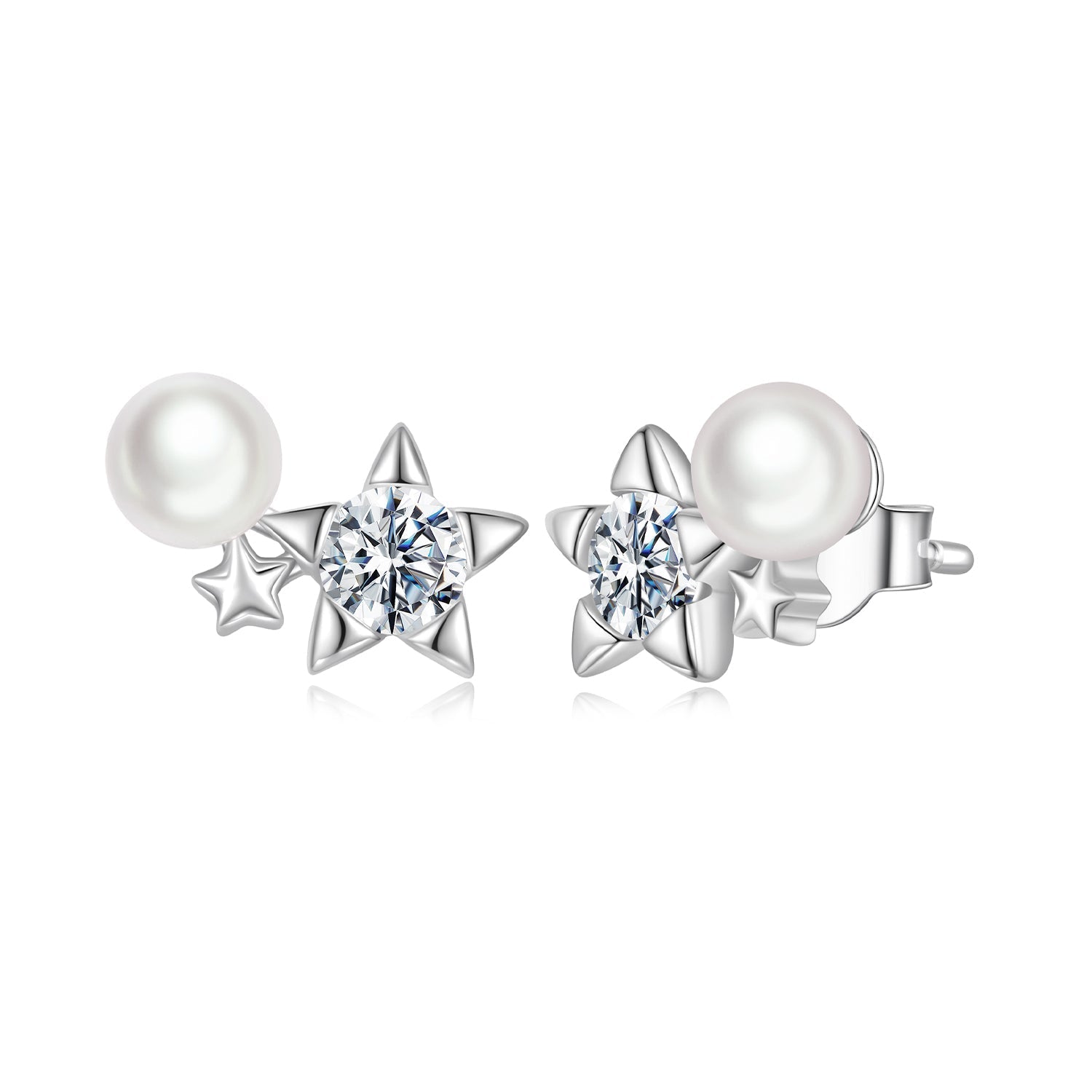 925 Sterling Silver 0.20 Carat Moissanite Earrings with Synthetic Pearl for Women DestGlow