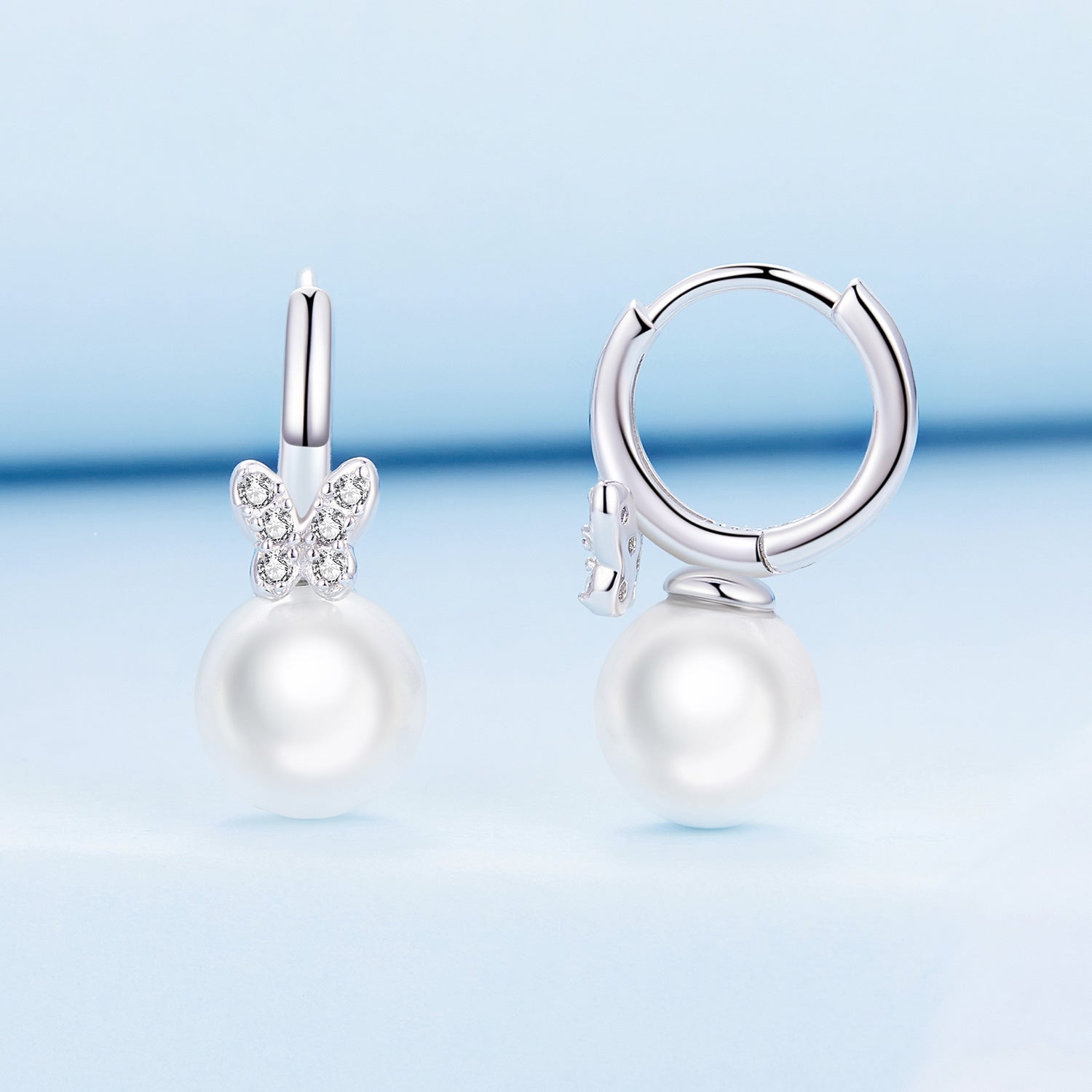 925 Sterling Silver Earrings with Plated Platinum and Shell Pearl for Women DestGlow